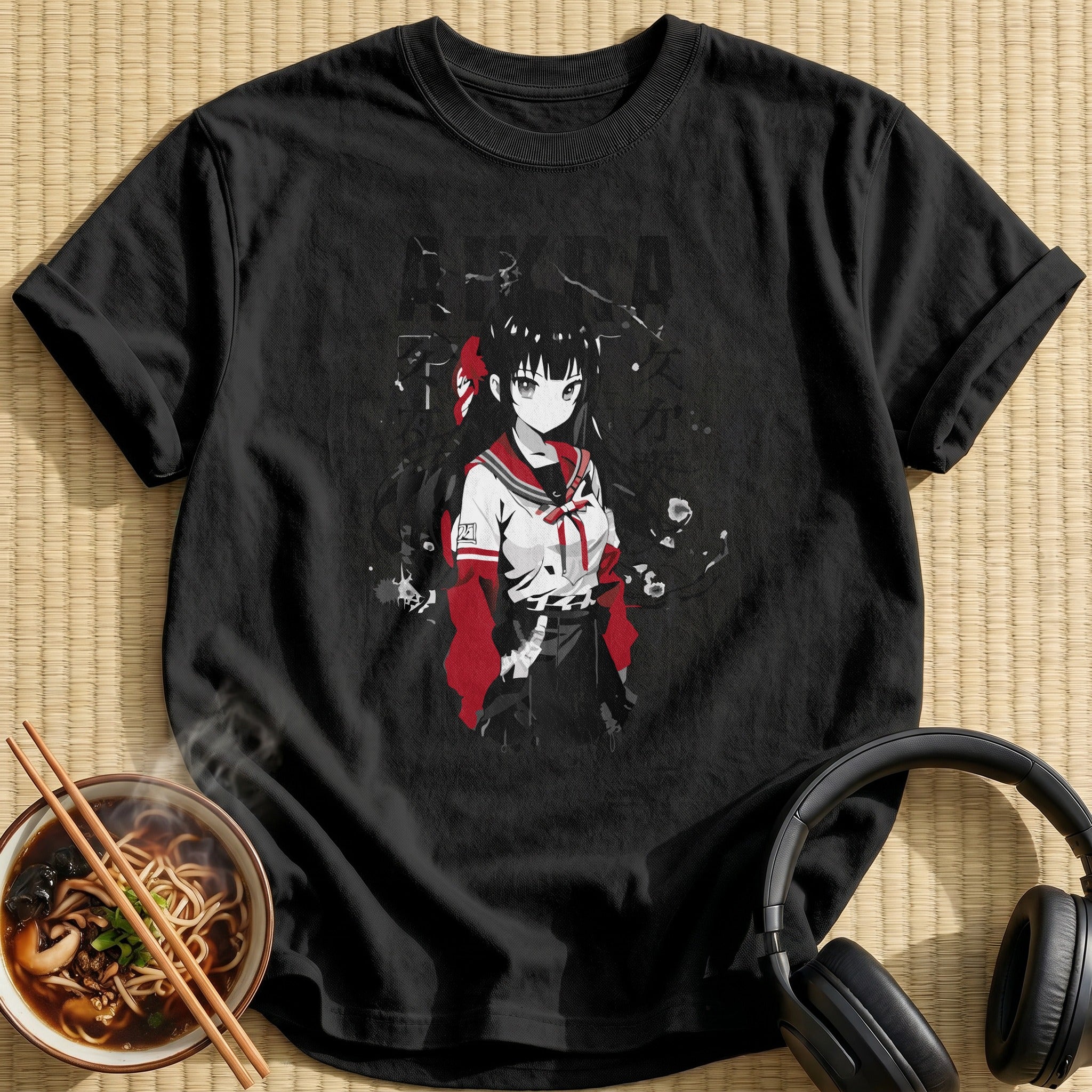 Aikra Schoolgirl Monochrome Red Accent - Black