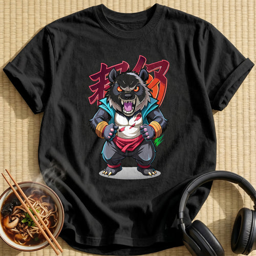 Angry Fighting Panda Warrior Cartoon - Black