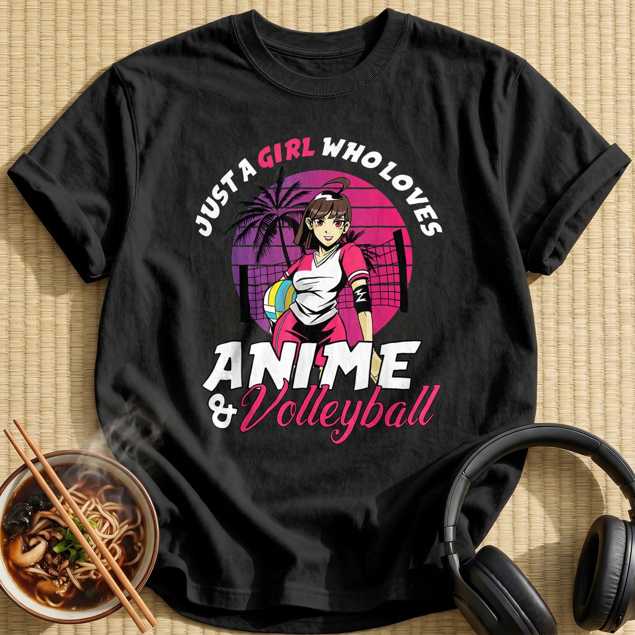 Anime Volleyball Girl Sunset Retro Style - Black
