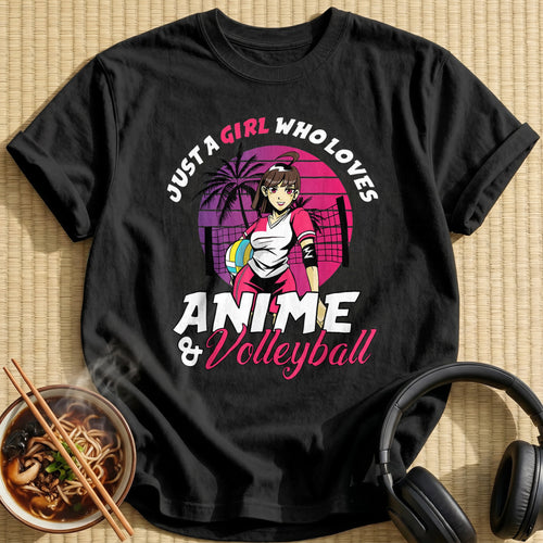 Anime Volleyball Girl Sunset Retro Style - Black