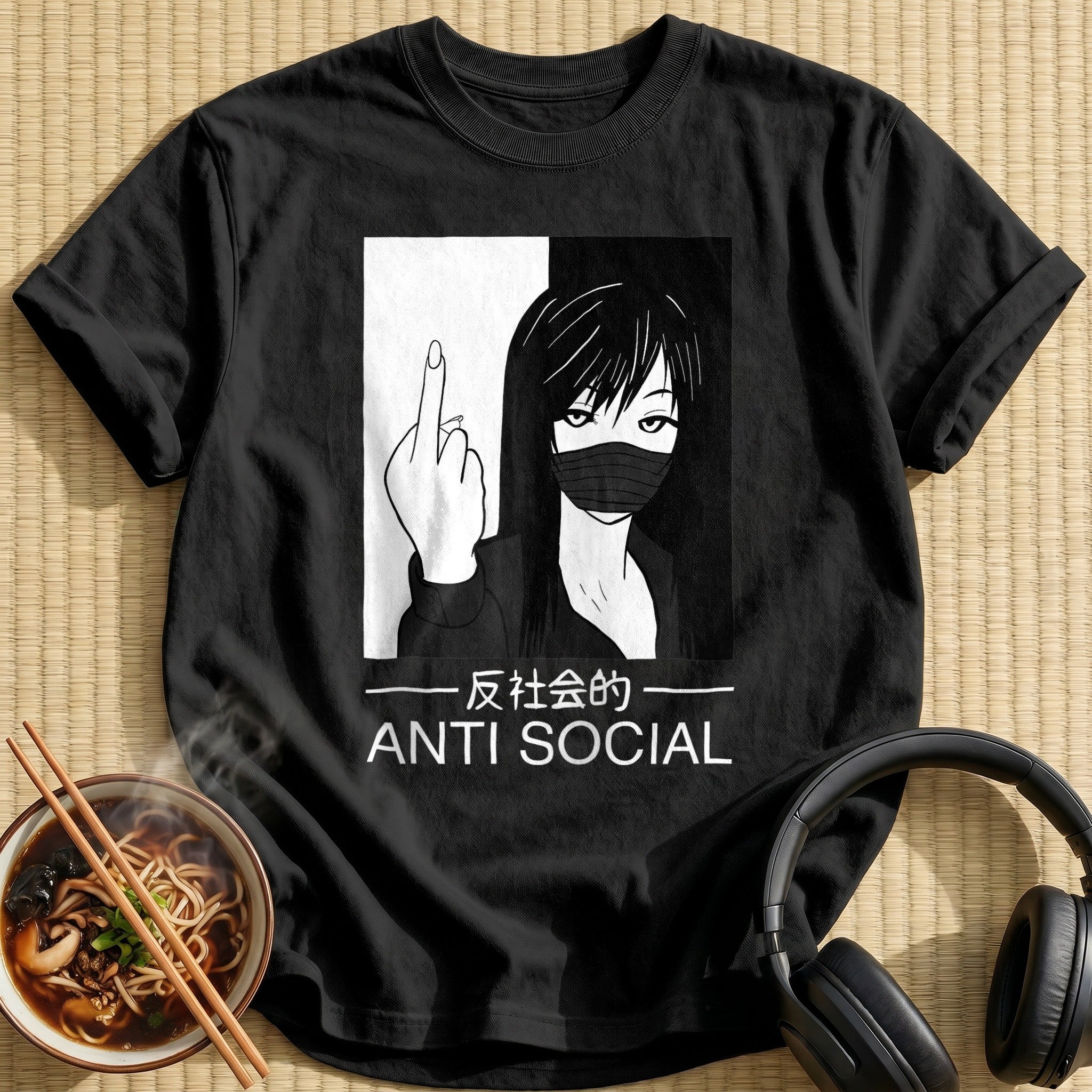 Anti Social Masked Anime Girl - Black