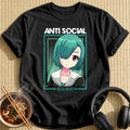 Anti Social Teal Hair Anime Girl - Black