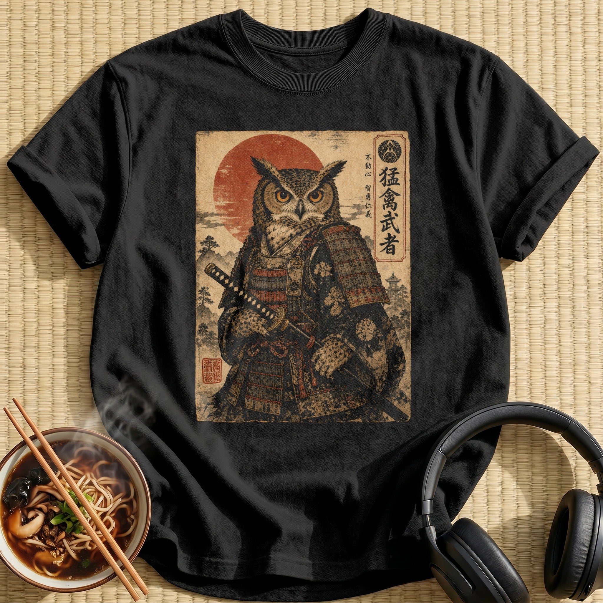 Armored Owl Warrior Japanese Woodblock