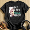 Bear Hoodie Girl Anime Text - Black
