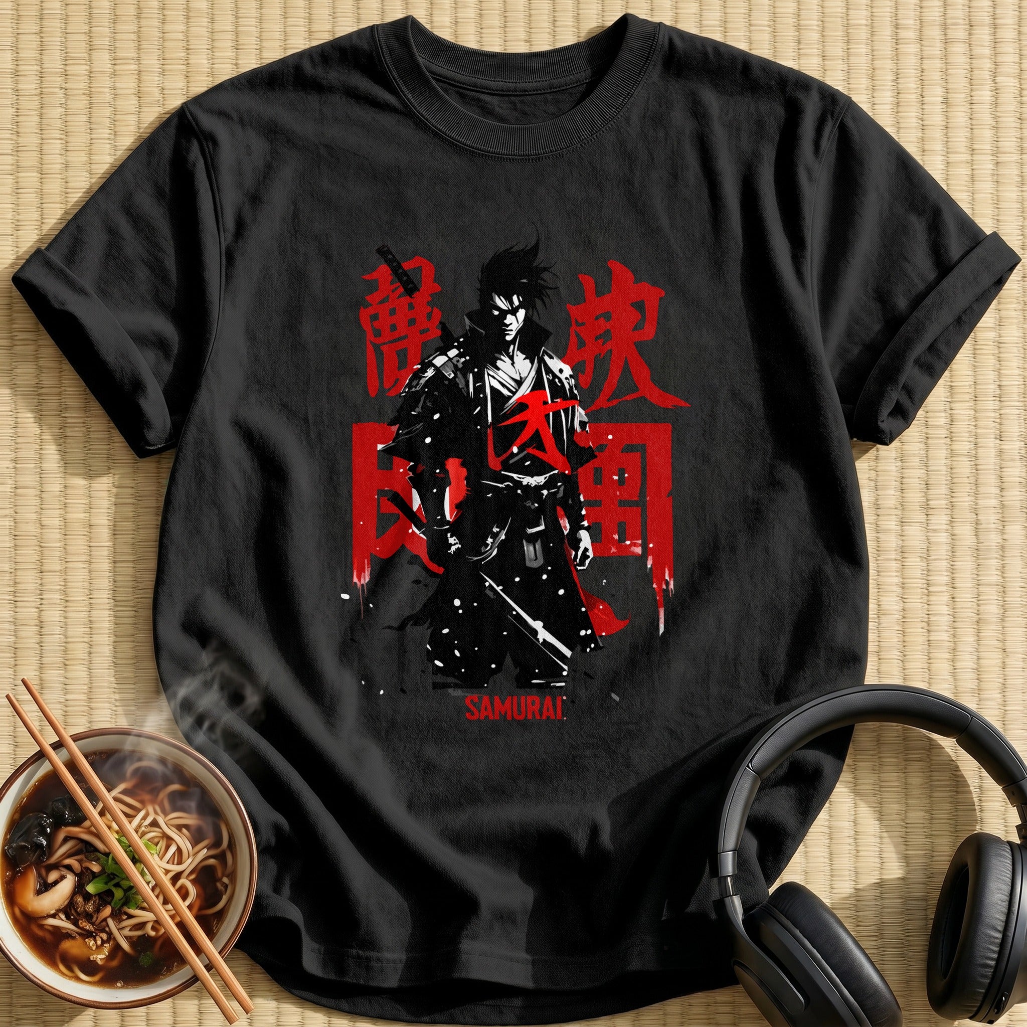 Black Red Samurai Warrior Kanji - Black