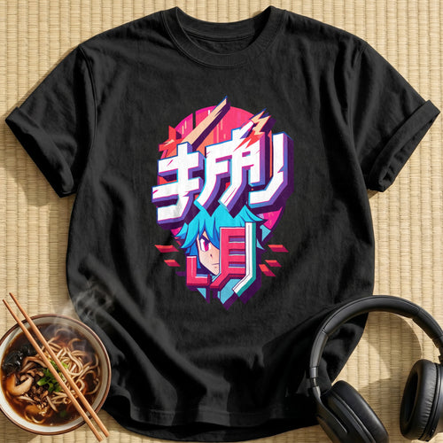 Blue Haired Anime Boy Typography - Black