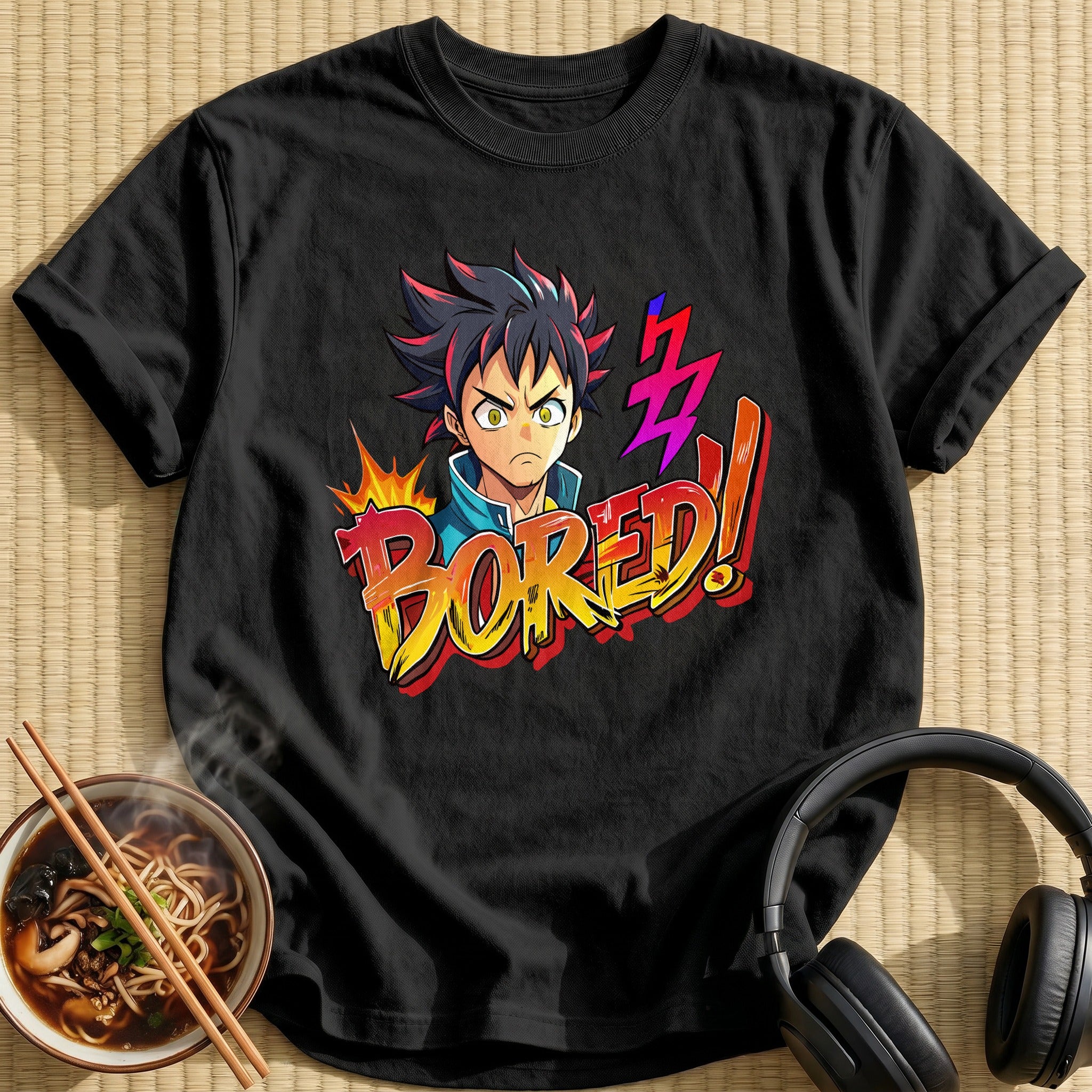 Bored Spiky Hair Anime Boy - Black