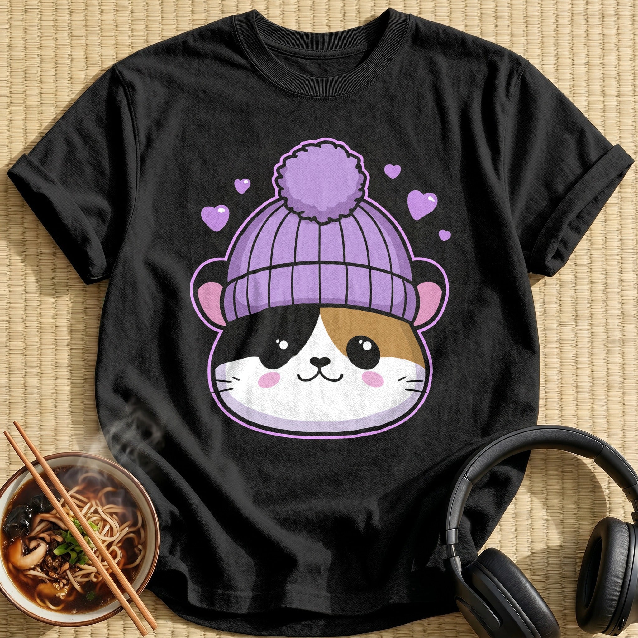 Calico Lavender Pom Beanie