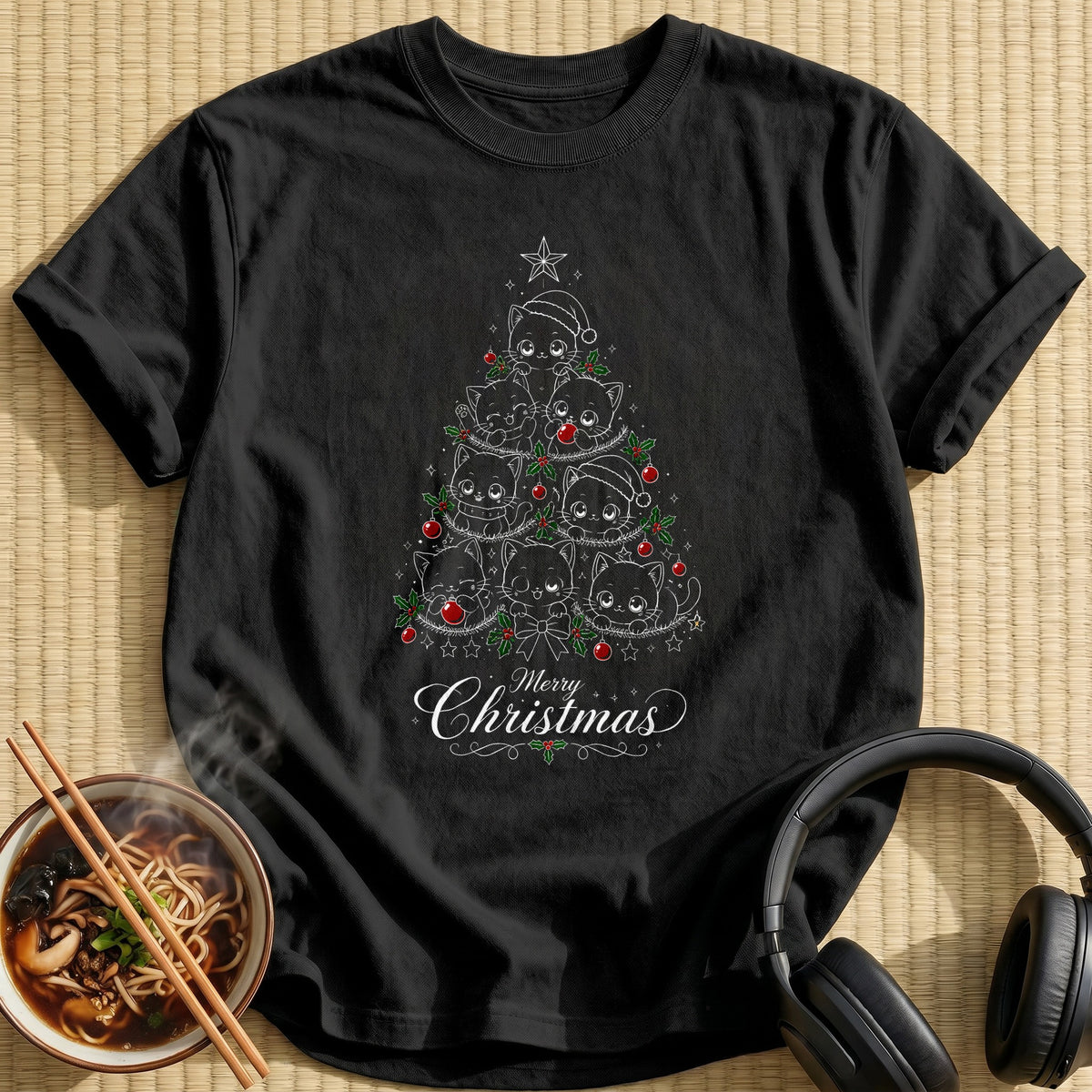 Cat Christmas Tree 44 - Black