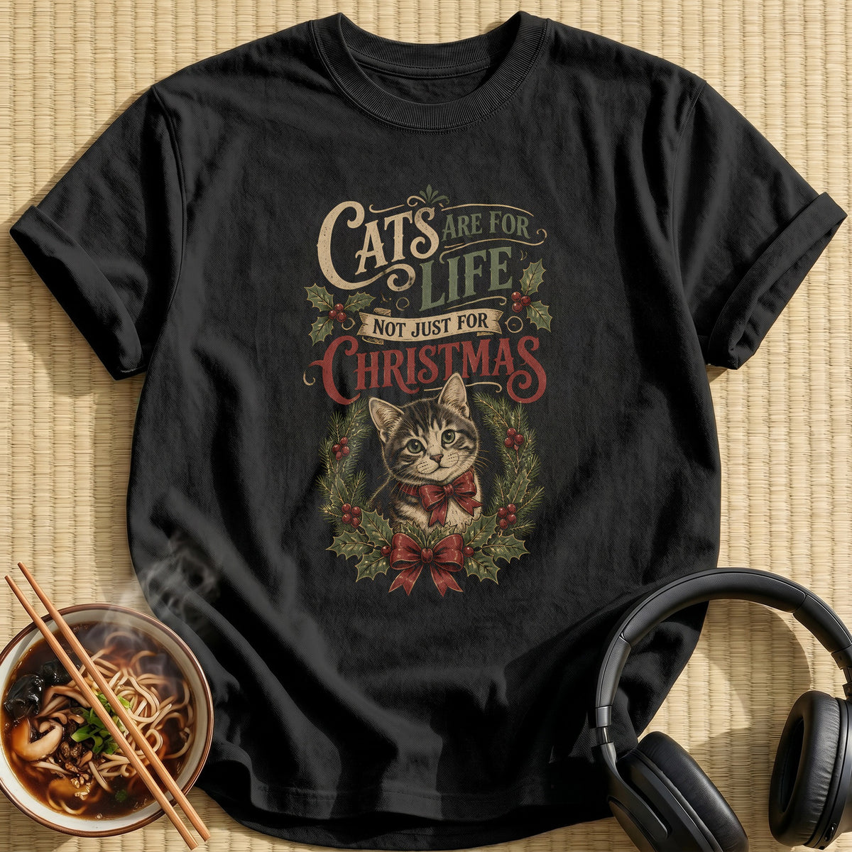 Cats Are For Life Not Just For Christmas 60 - Black