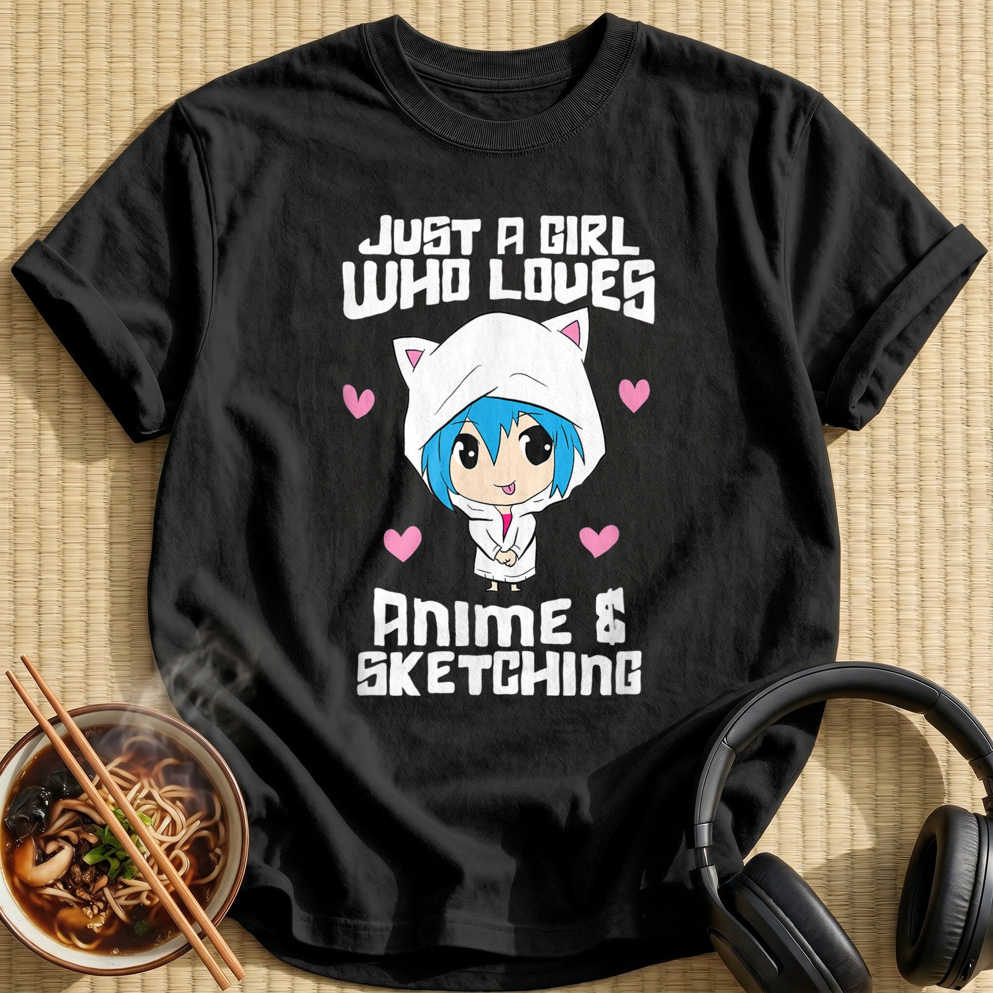 Chibi Blue Hair Cat Hood Girl - Black
