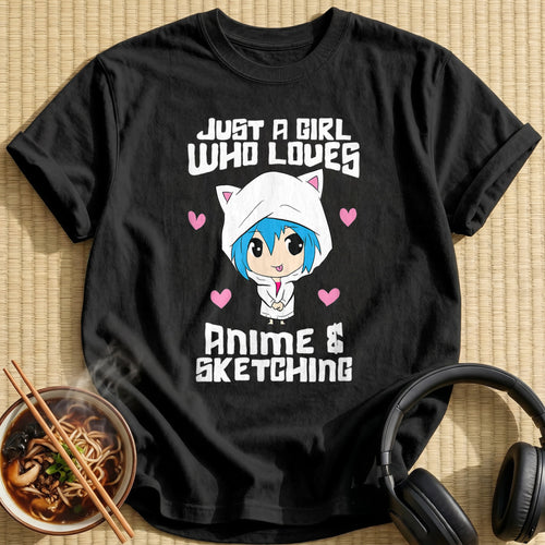 Chibi Blue Hair Cat Hood Girl - Black