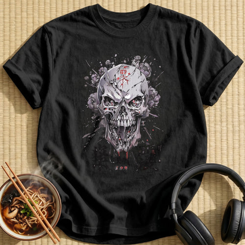Cracked Grey Skull Blood Splatter - Black