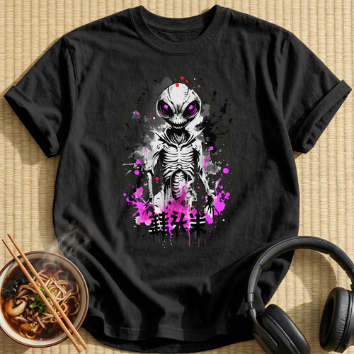Creepy Grinning Alien Ink Splatter - Black