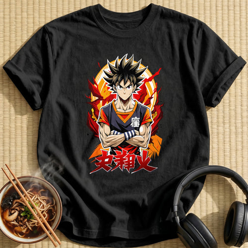 Crossed Arms Fiery Anime Warrior - Black