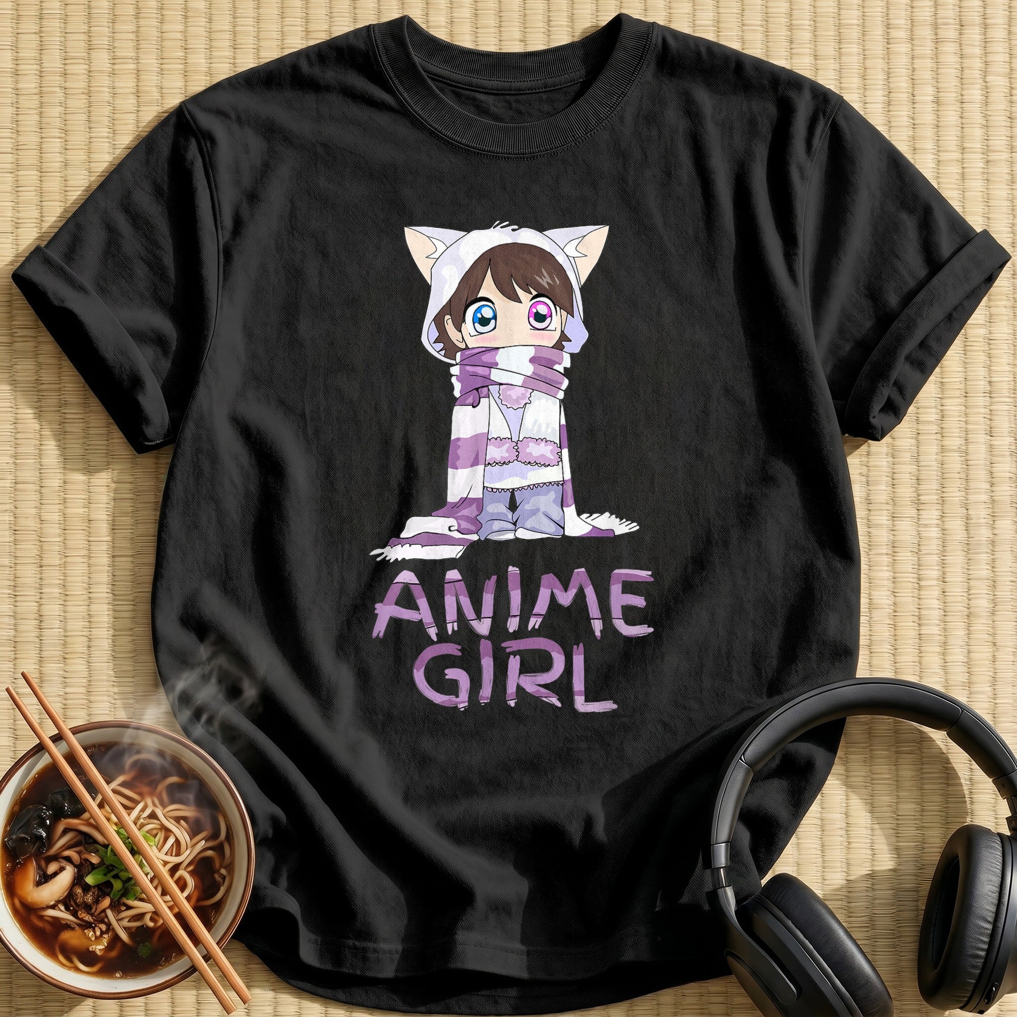 Cute Chibi Girl Kitty Hoodie - Black