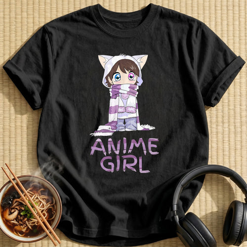 Cute Chibi Girl Kitty Hoodie - Black