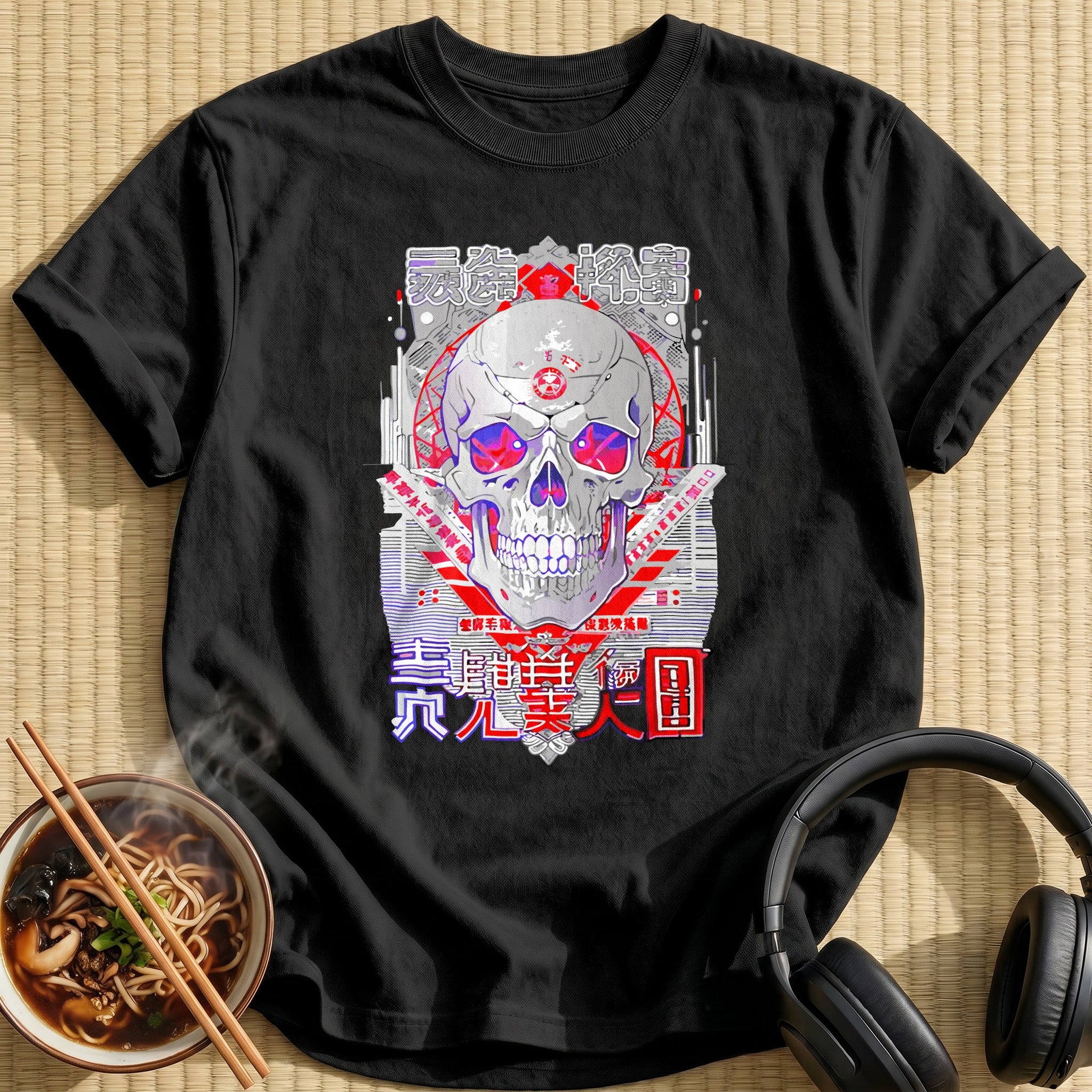 Cyber Pentagram Skull Red Eyes - Black