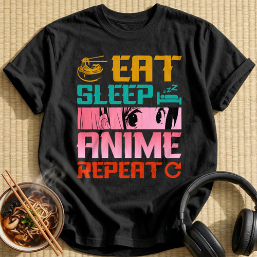 Eat Sleep Anime Repeat Slogan - Black