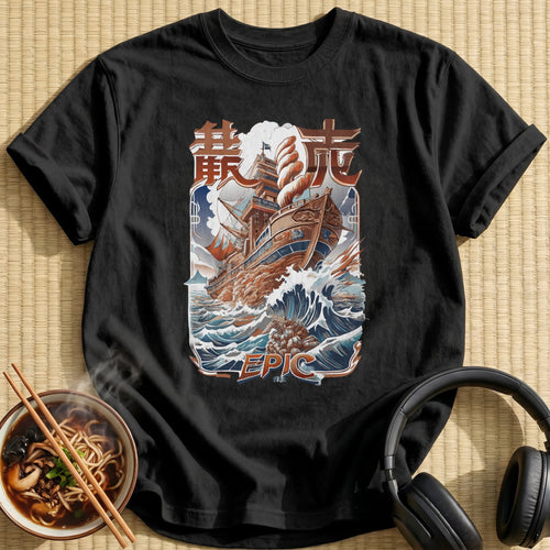 Epic Ship Riding Ocean Waves - Black