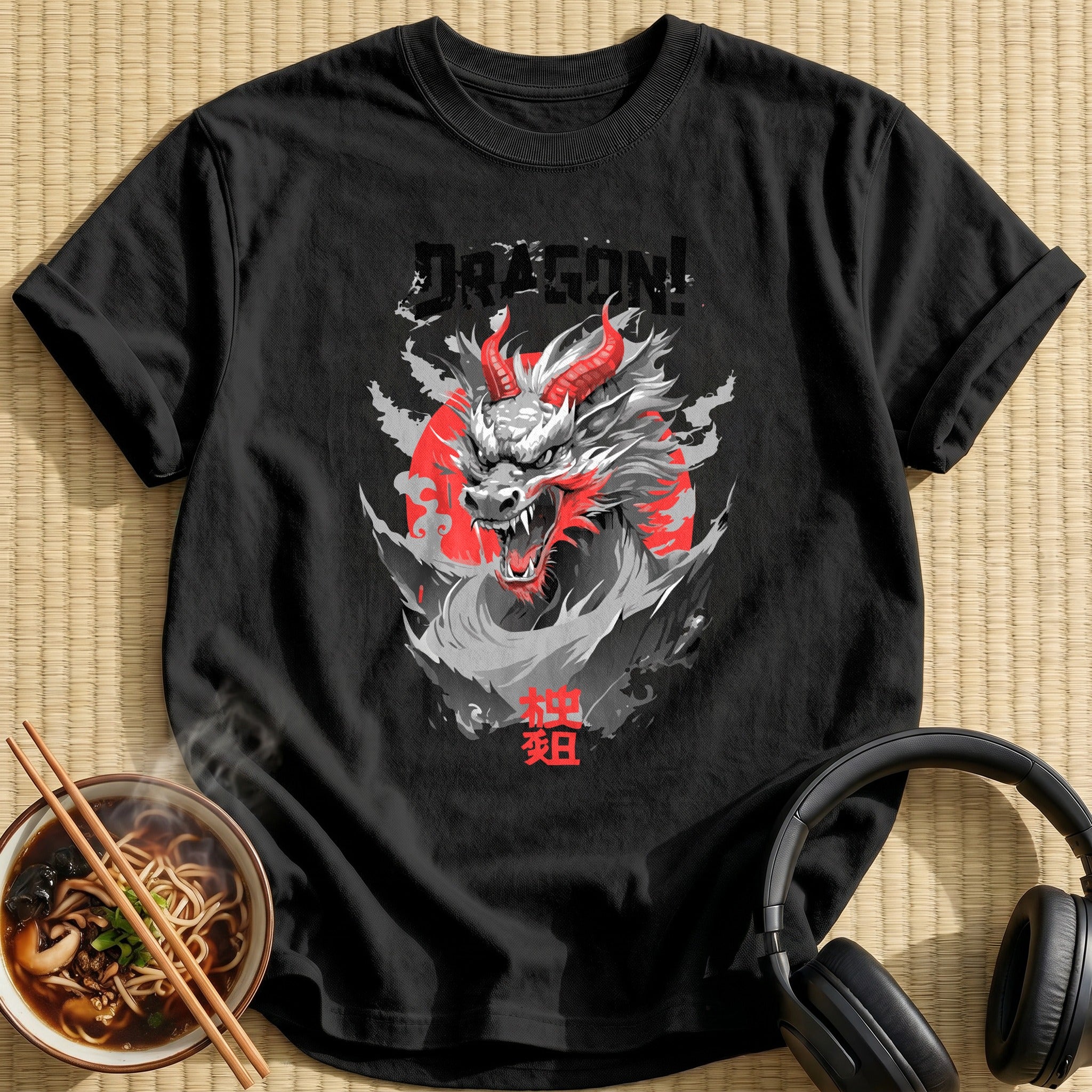 Fierce Horned Dragon Head Roaring - Black