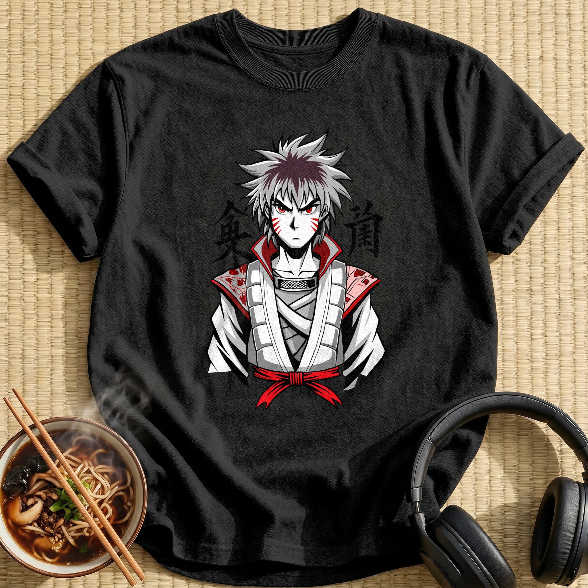Fierce White Haired Samurai Warrior - Black