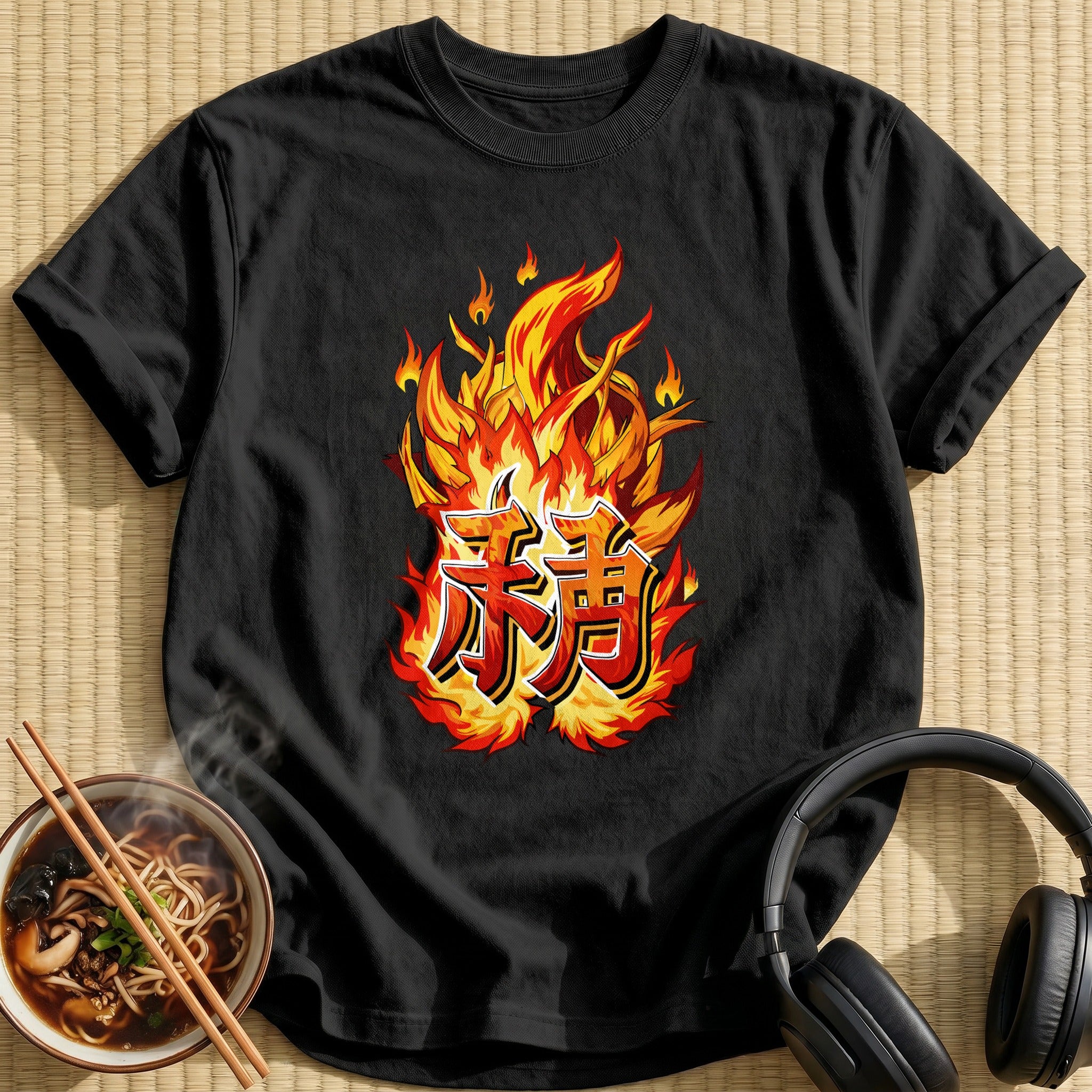 Fiery Japanese Kanji Flame Lettering - Black