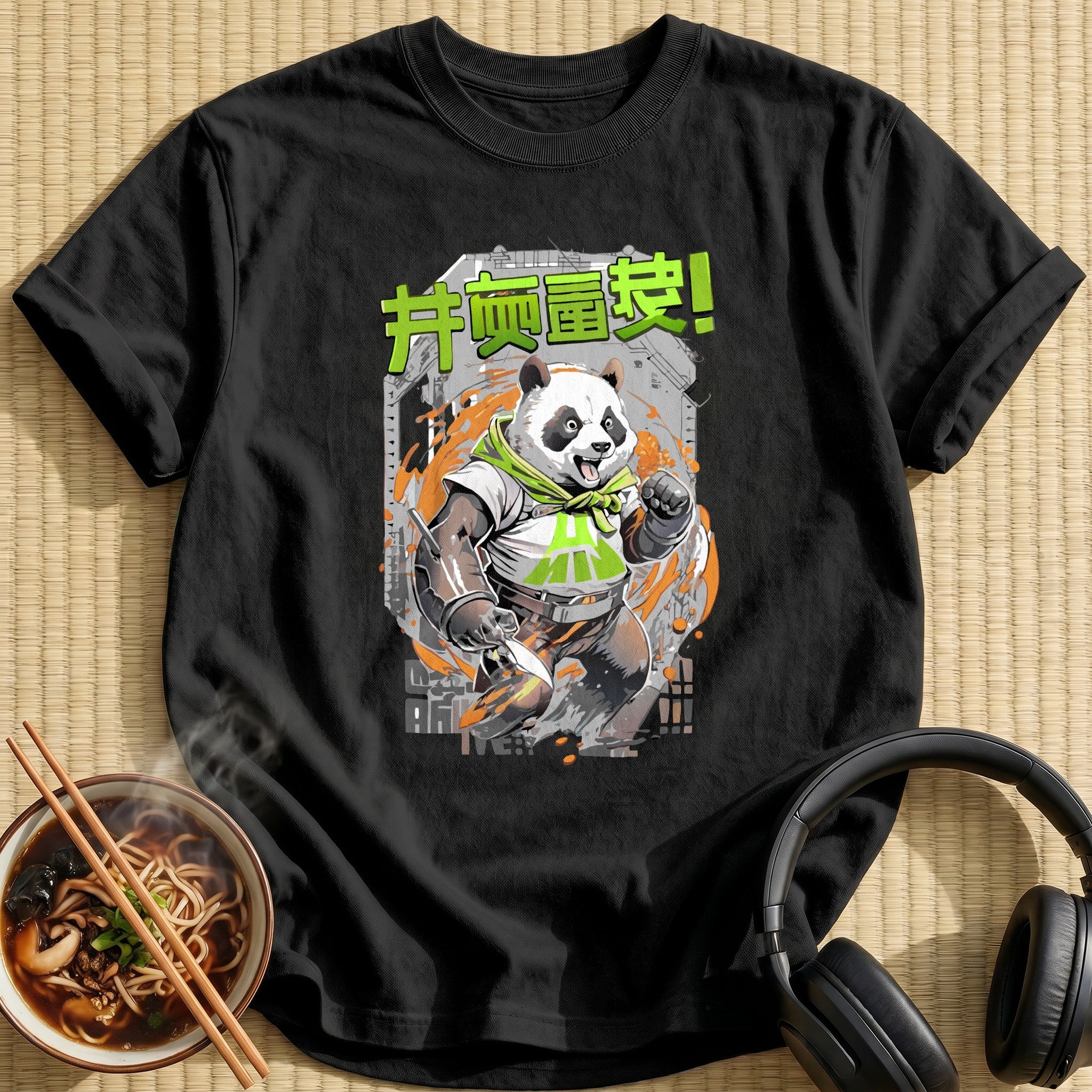 Fighting Panda Green Splash Action - Black