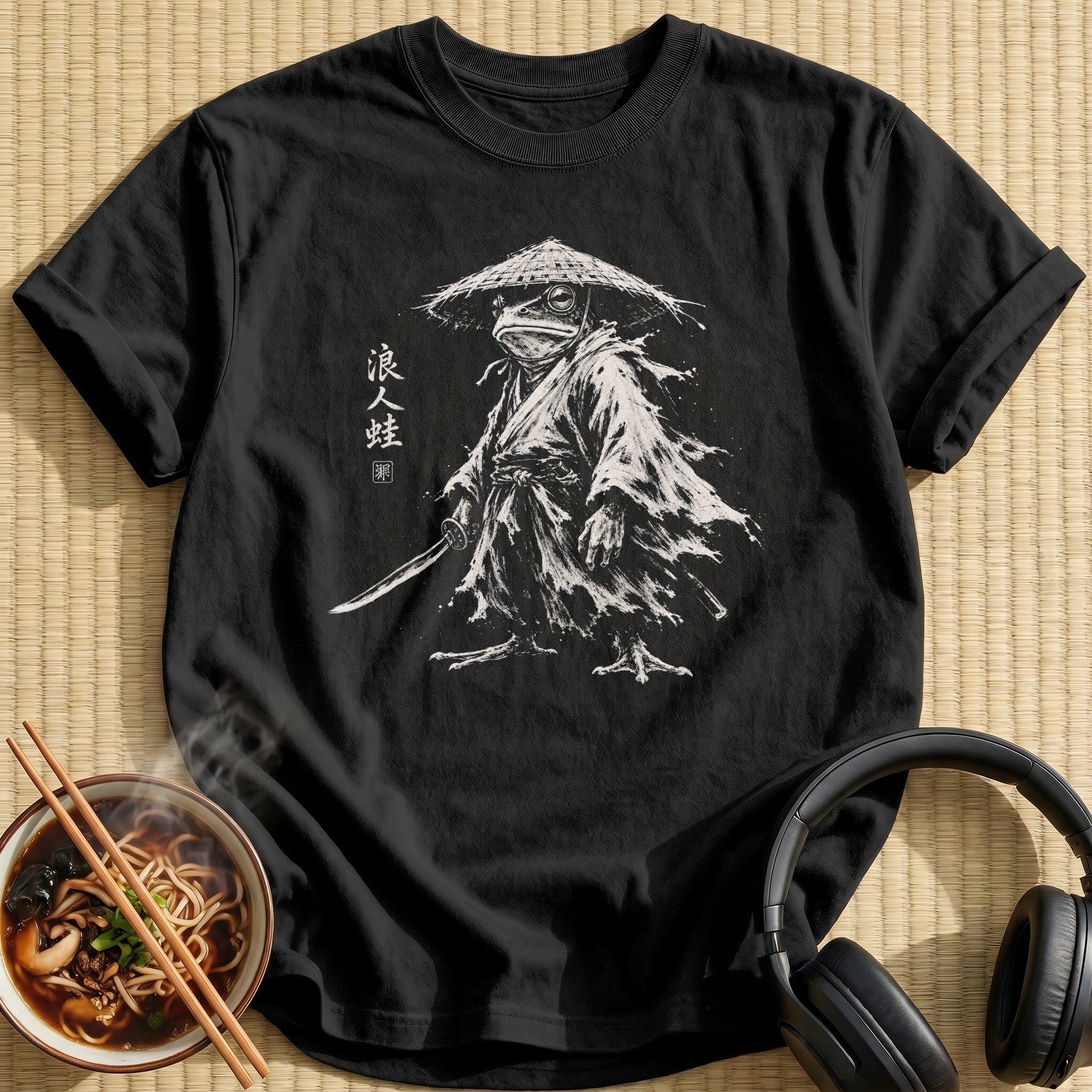 Frog Ronin Brushstroke Monochrome Warrior