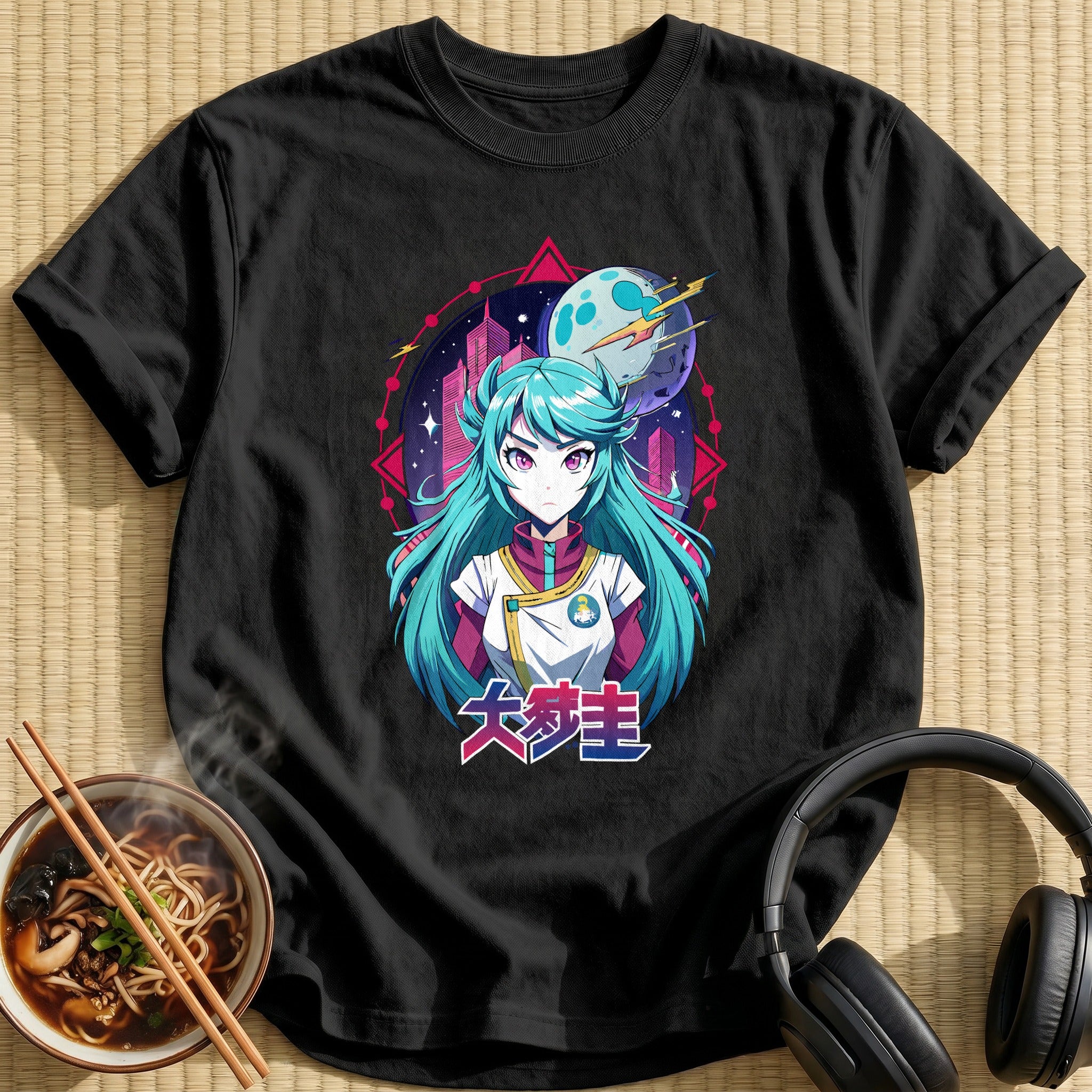 Futuristic Space City Anime Girl - Black