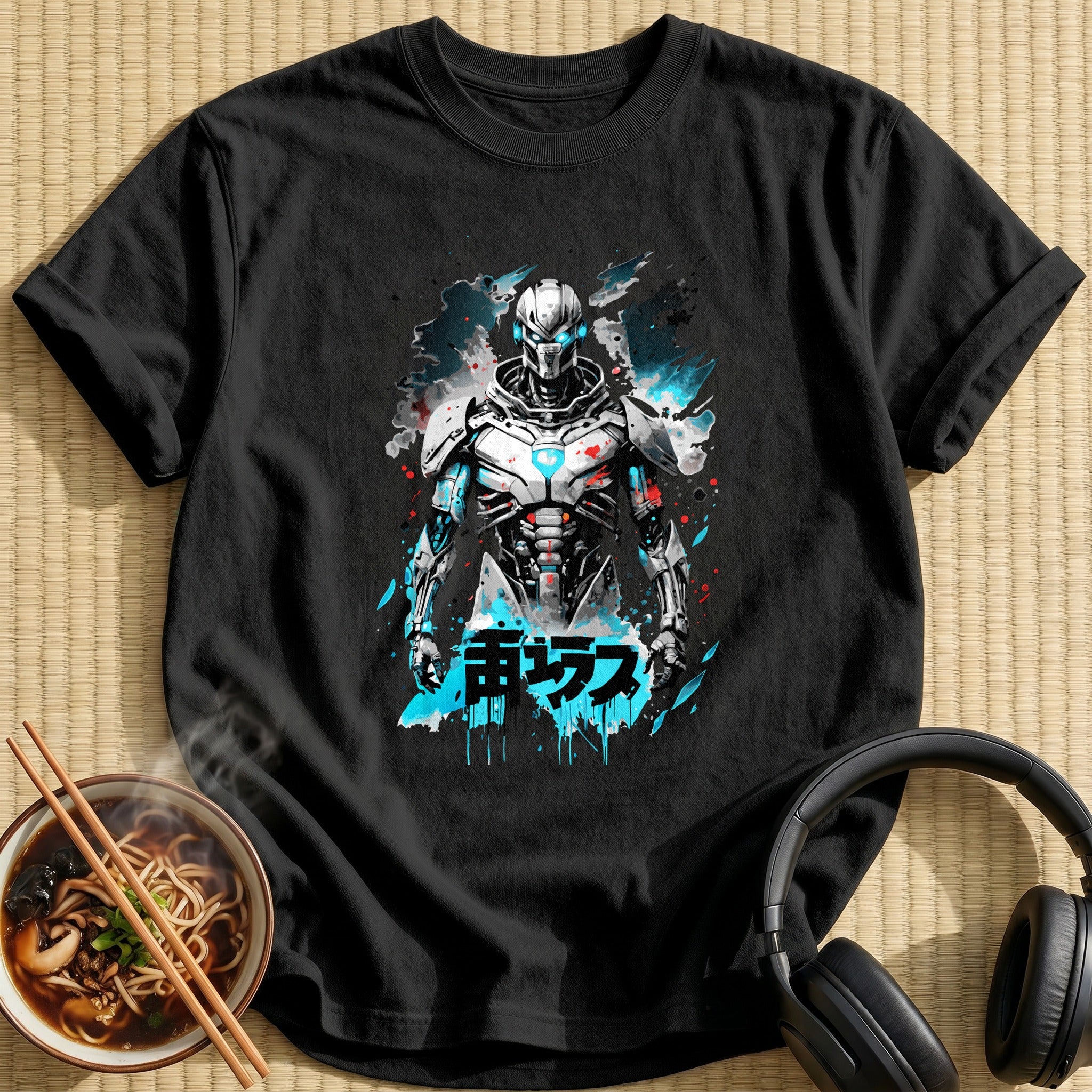 Glowing Blue Cyborg Warrior Armor - Black
