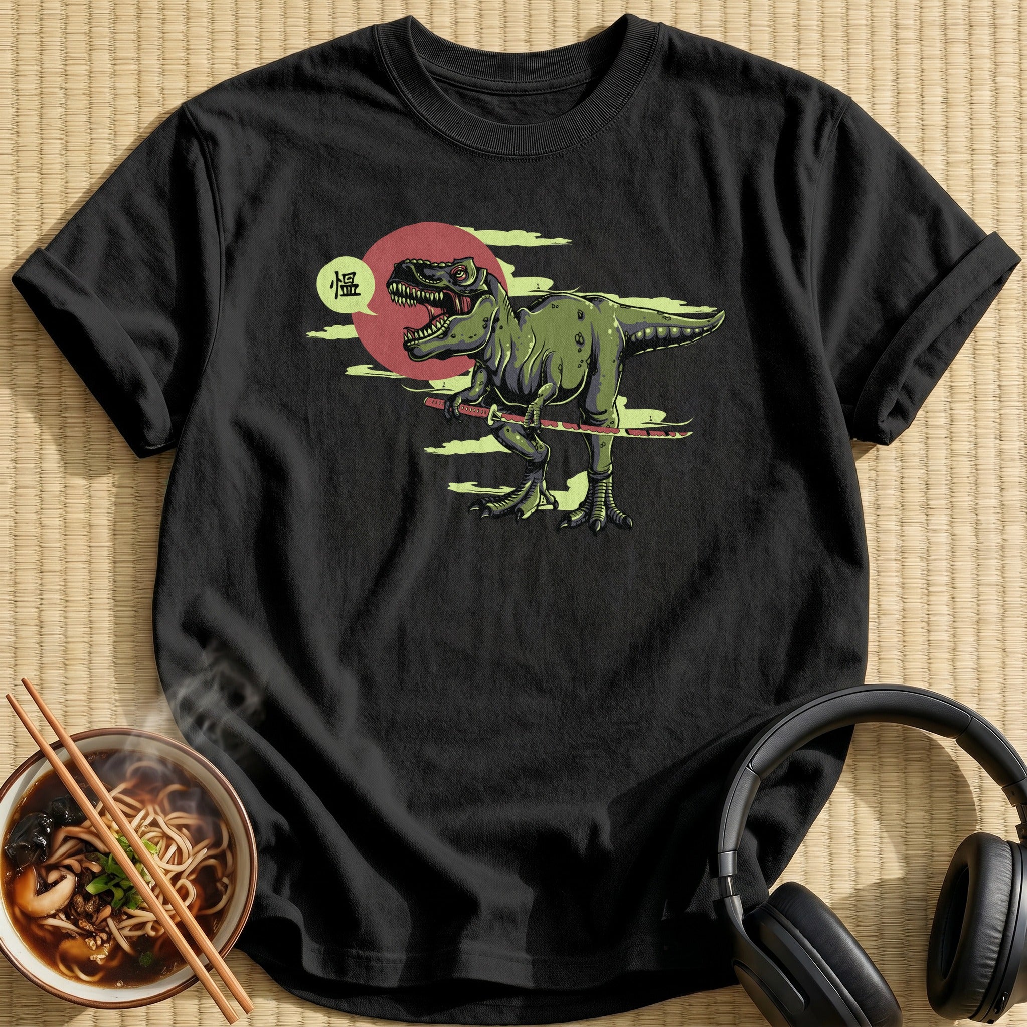 Green Samurai Tyrannosaurus Wielding Katana - Black
