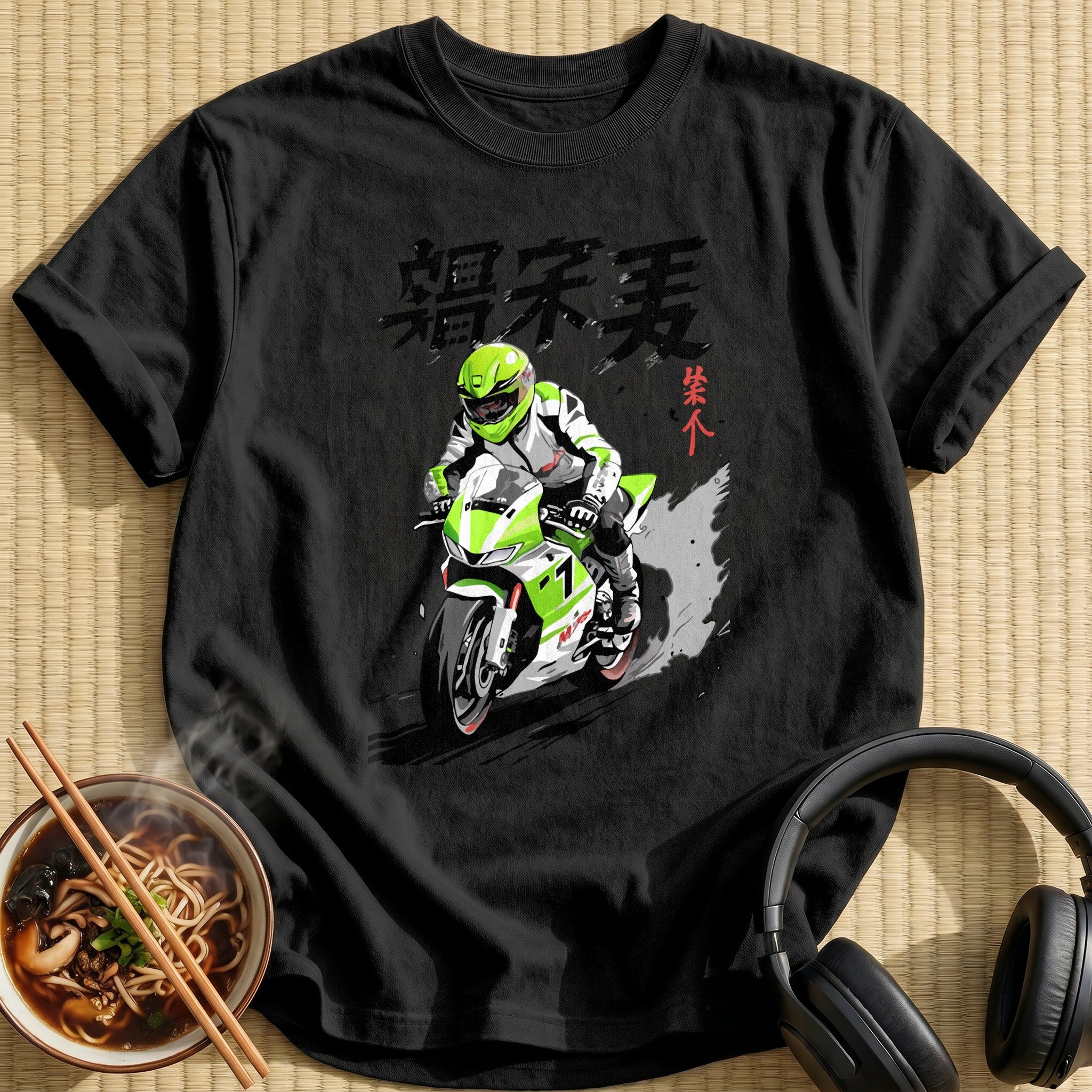 Green Sportbike Rider Motorcycle Racer - Black