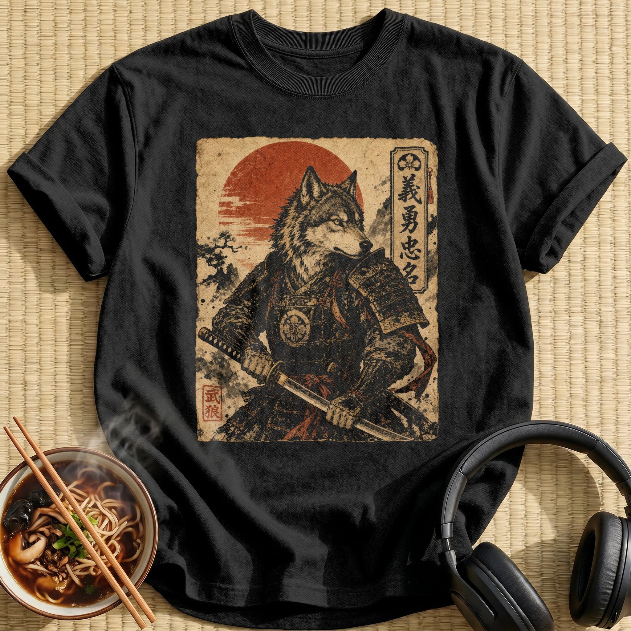 Grey Wolf Samurai Crossed Swords