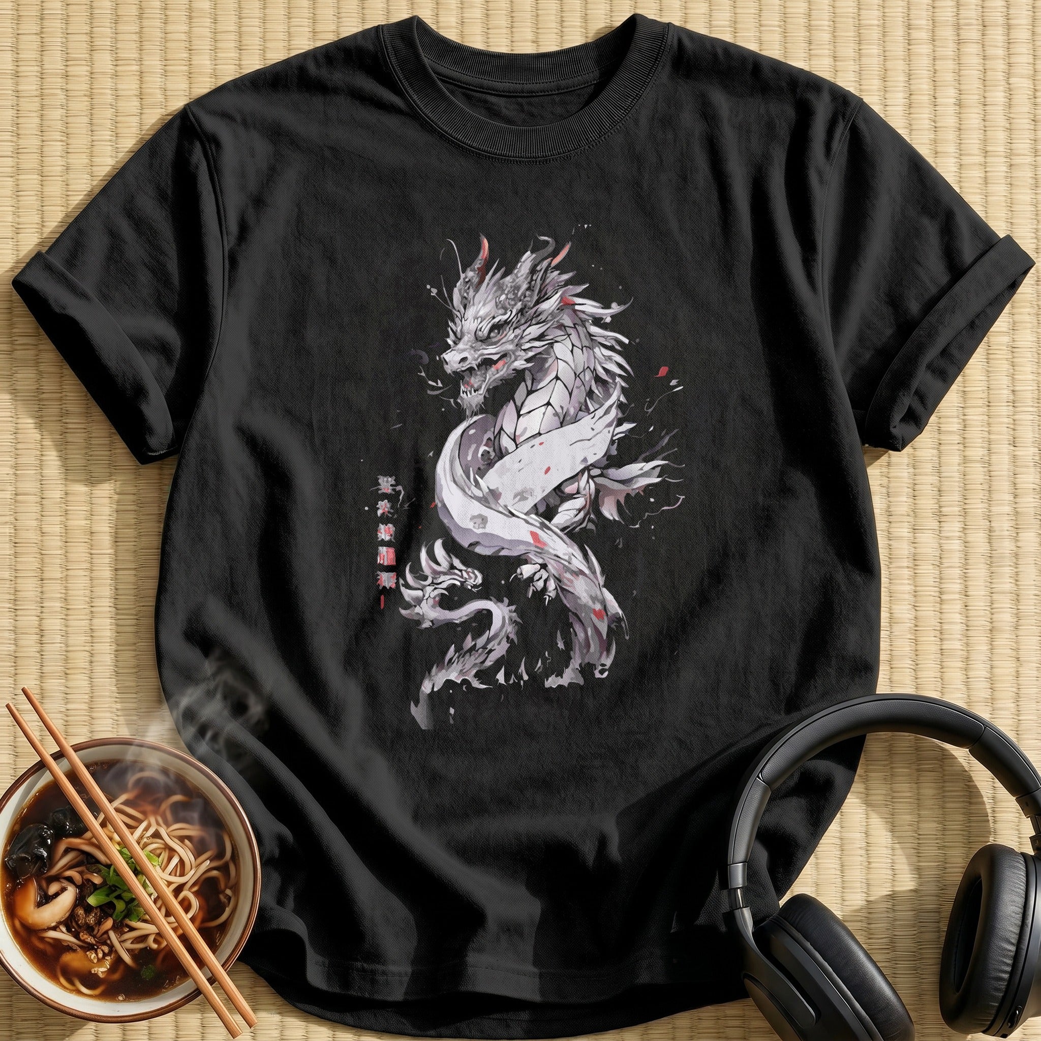 Heaven Silver Dragon Ink Wash Art - Black