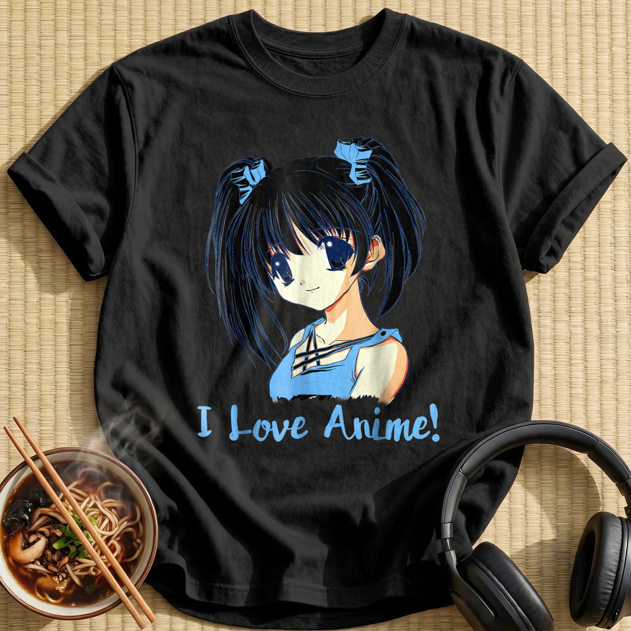I Love Anime Twintail Girl Portrait - Black