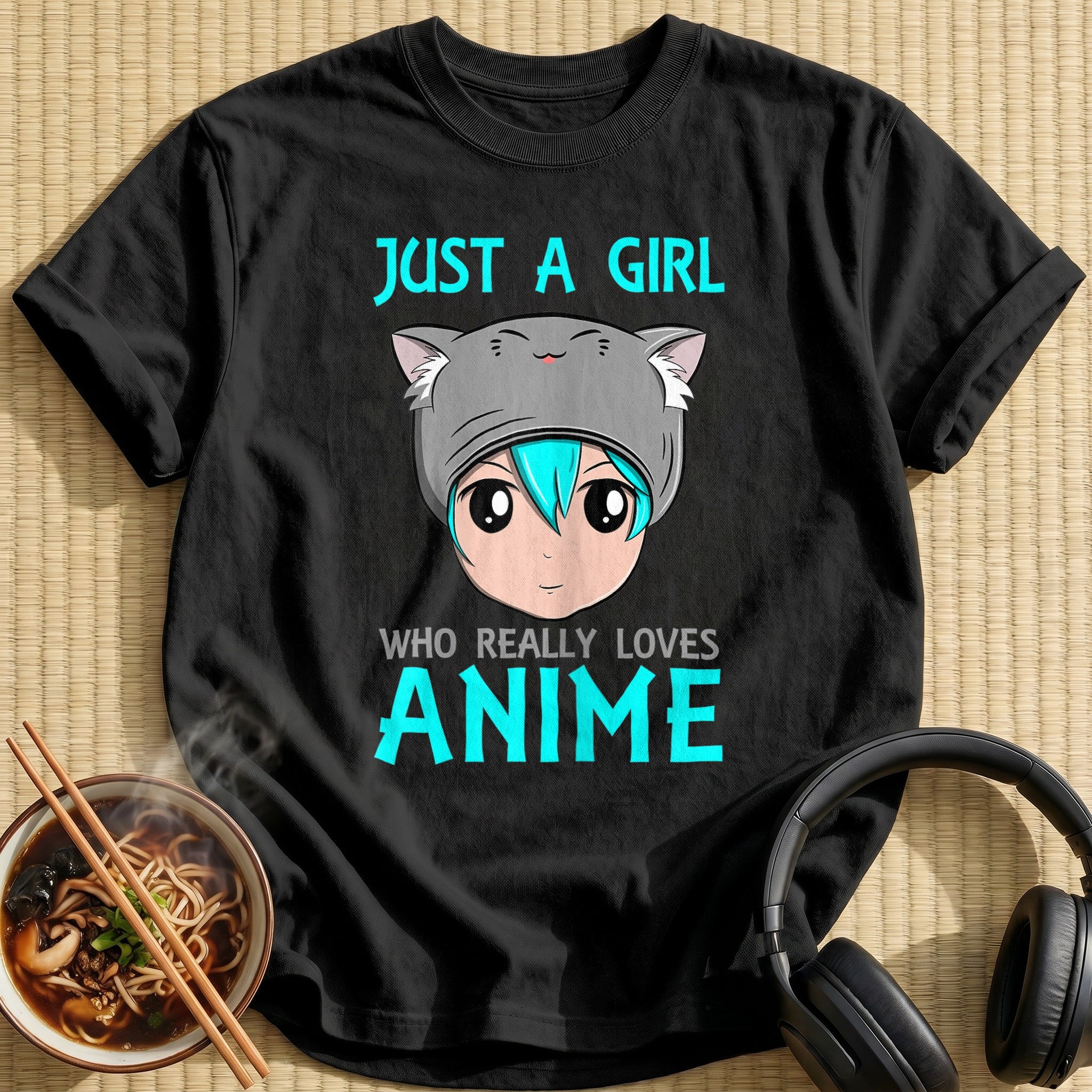Just A Girl Loves Anime Kitty - Black