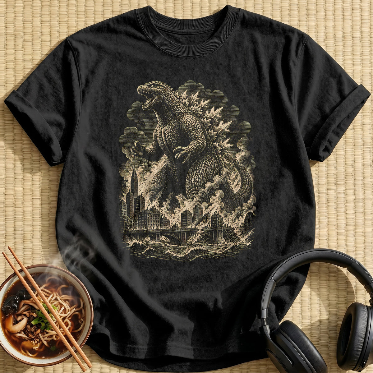 Kaiju Woodcut 93 - Black