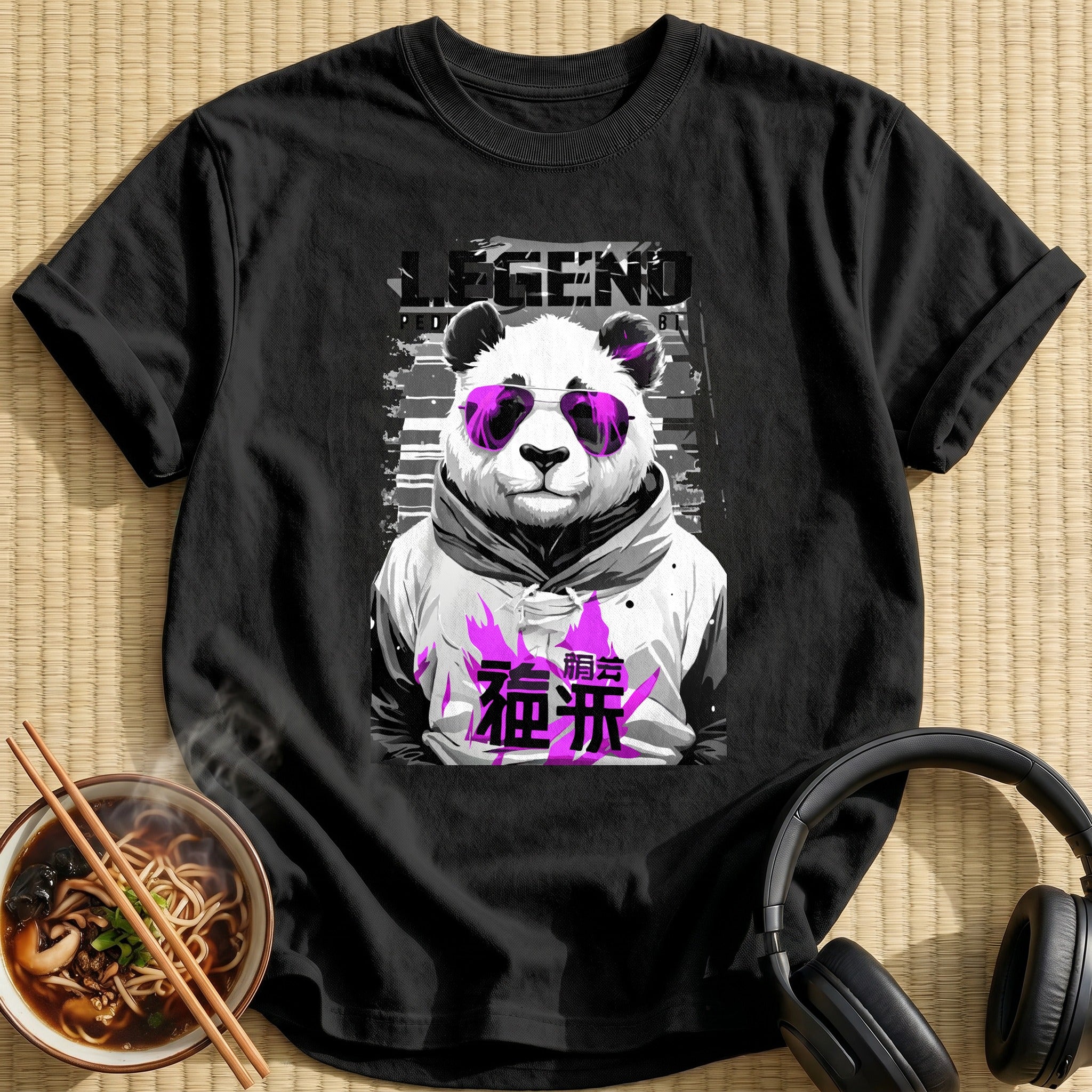 Legend Panda Wearing Purple Sunglasses - Black