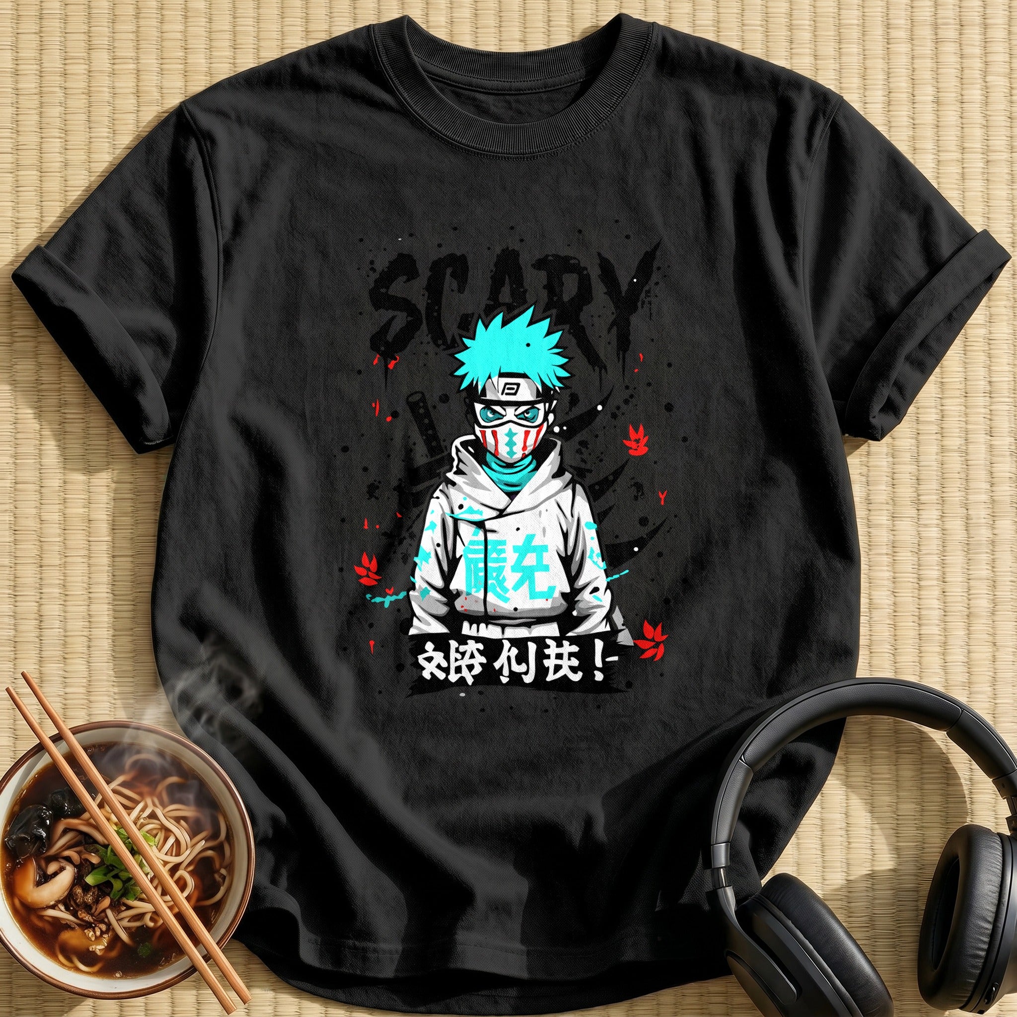 Masked Ninja Boy Scary Graffiti - Black