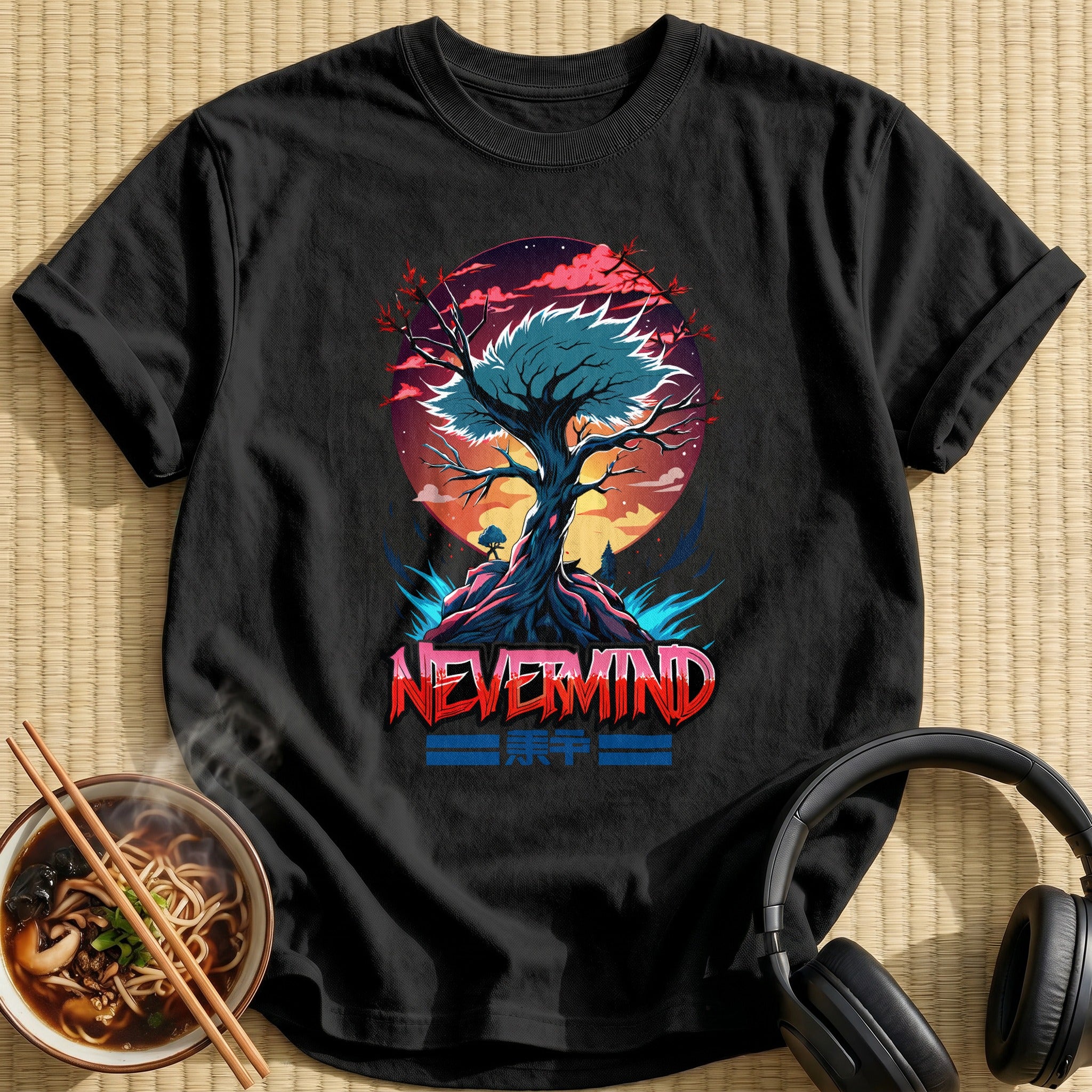 Nevermind Sunset Tree Mountain Scene - Black