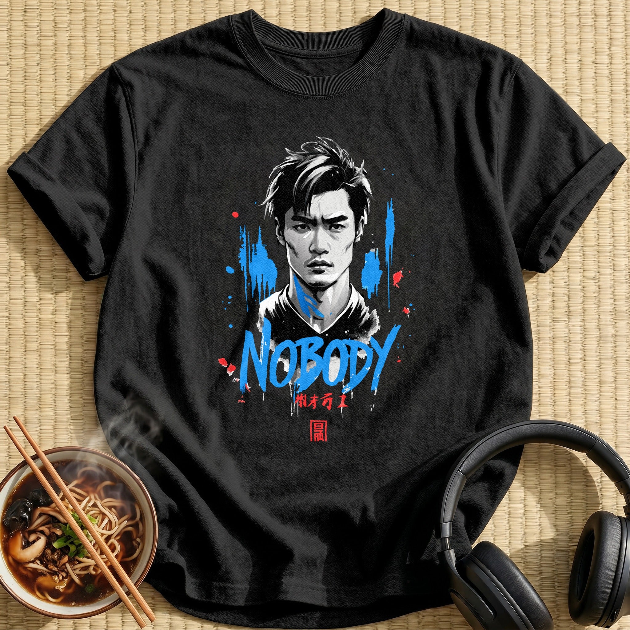Nobody Brooding Anime Man Portrait - Black
