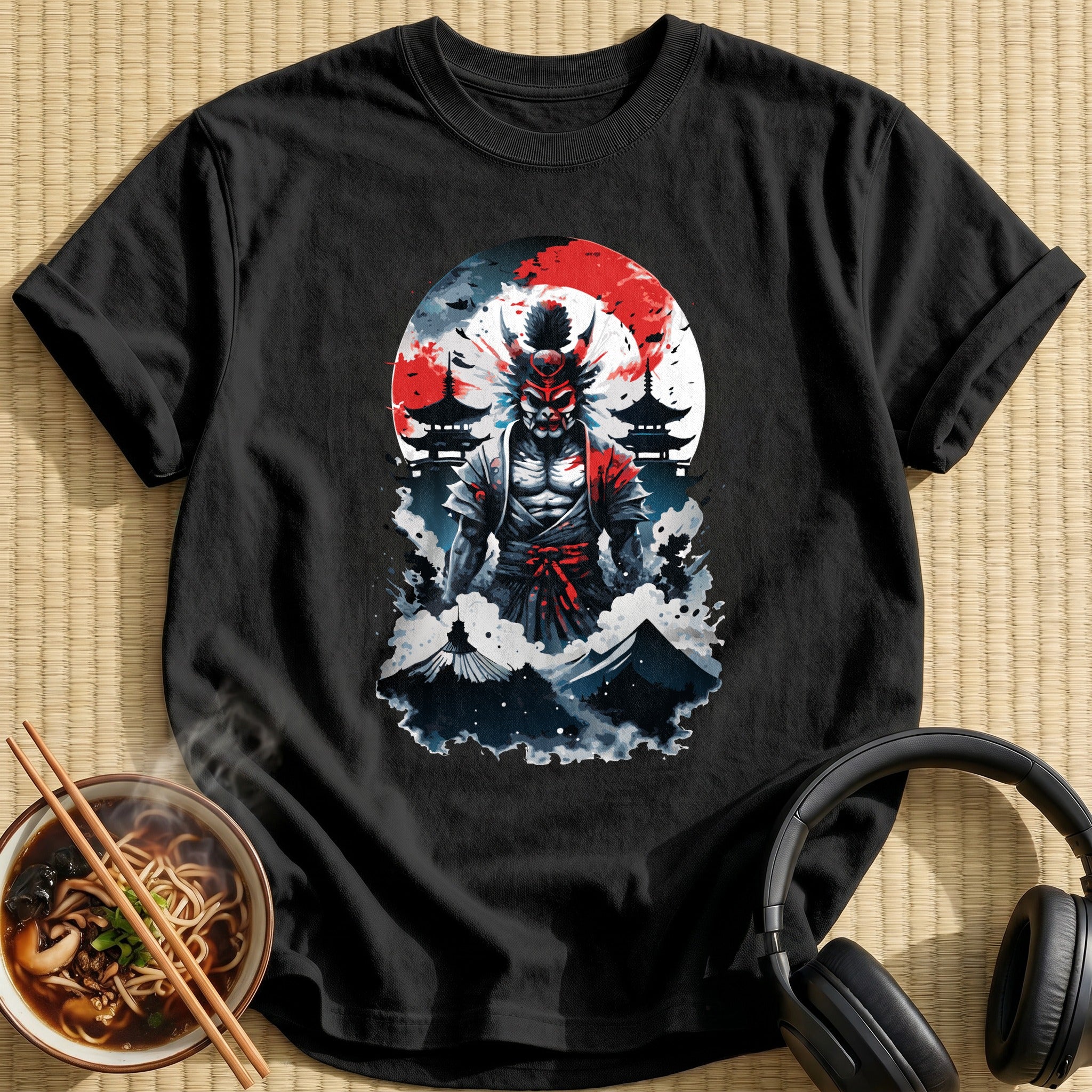 Oni Demon Samurai Red Moon - Black
