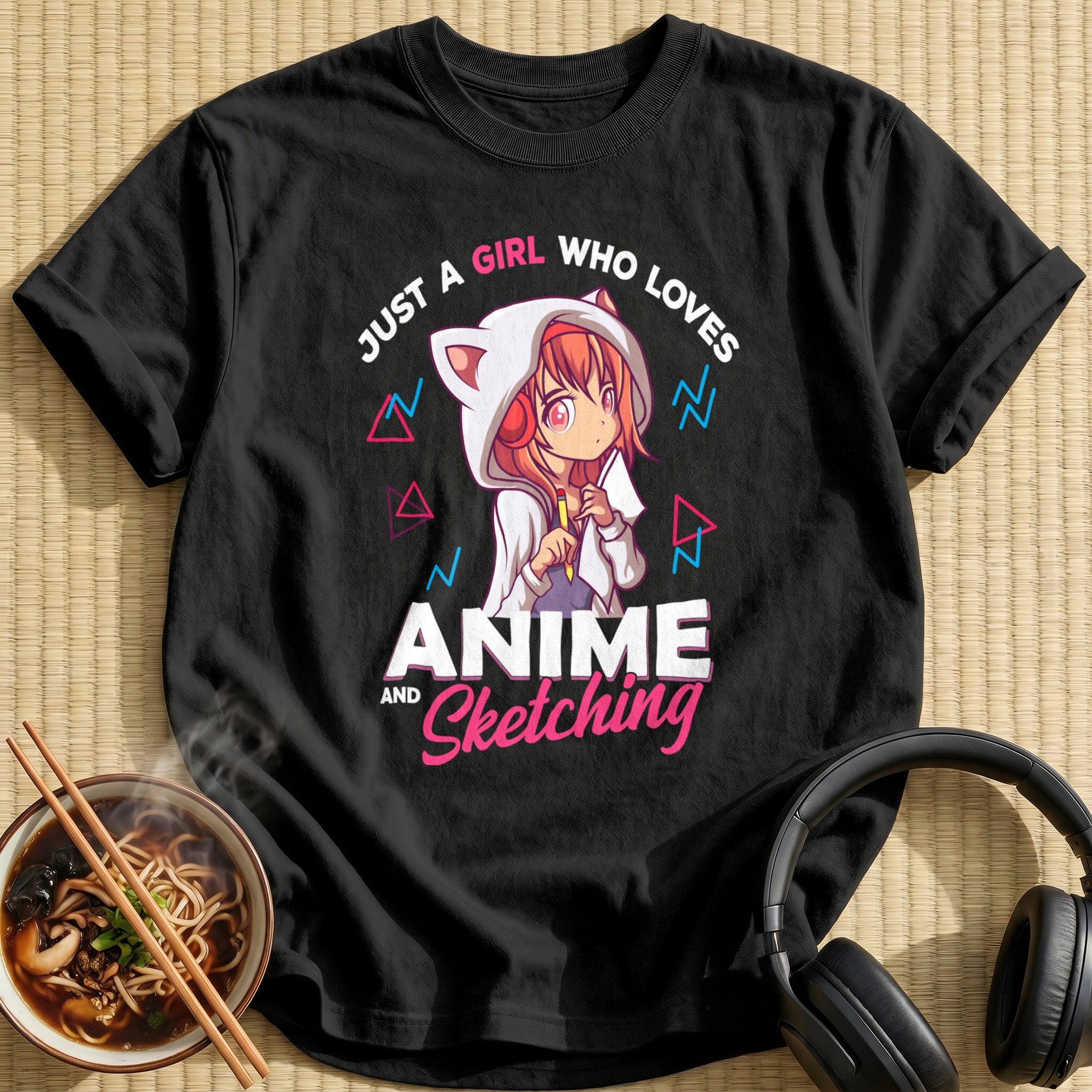Orange Hair Cat Hood Pencil Girl - Black