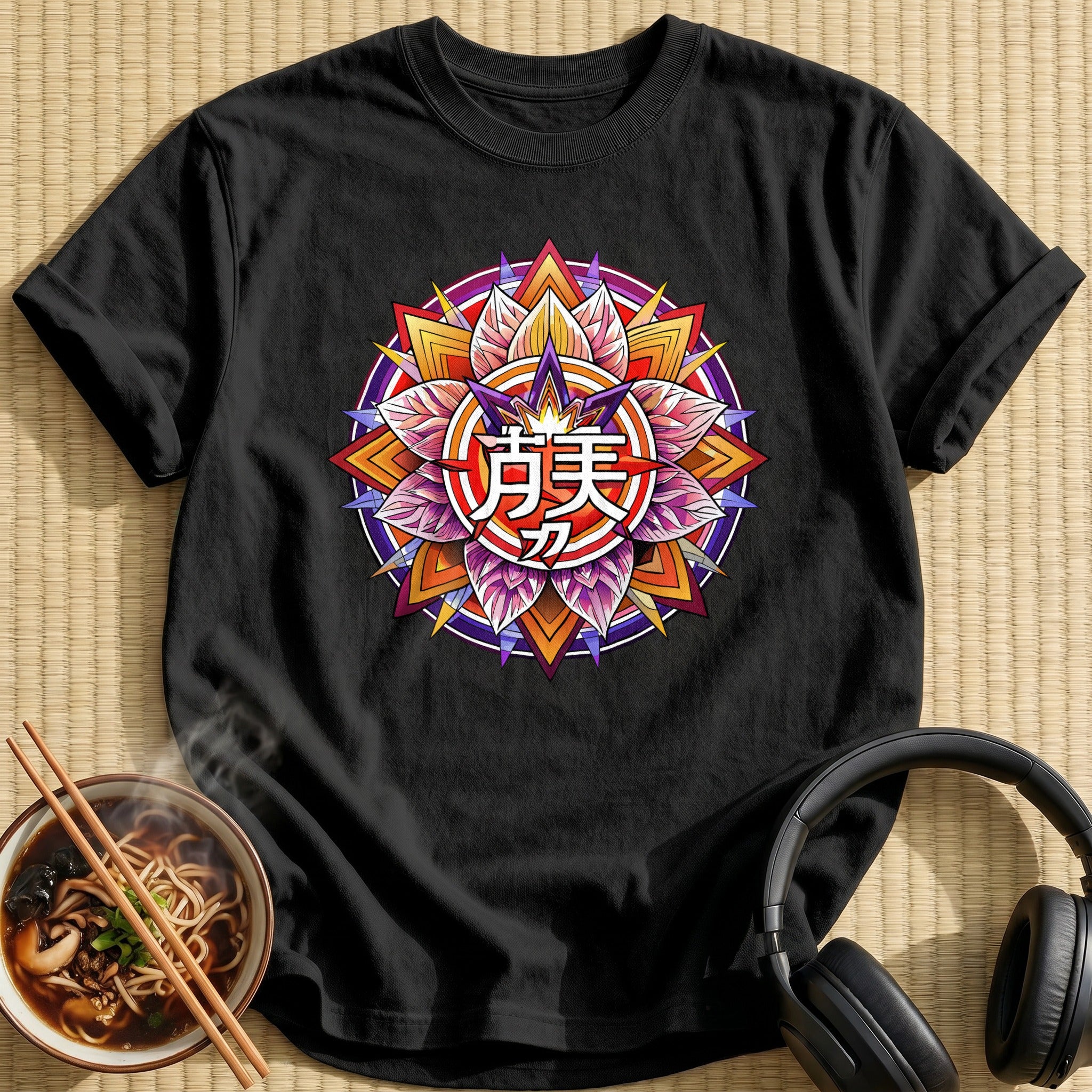 Ornate Lotus Mandala Kanji Emblem - Black
