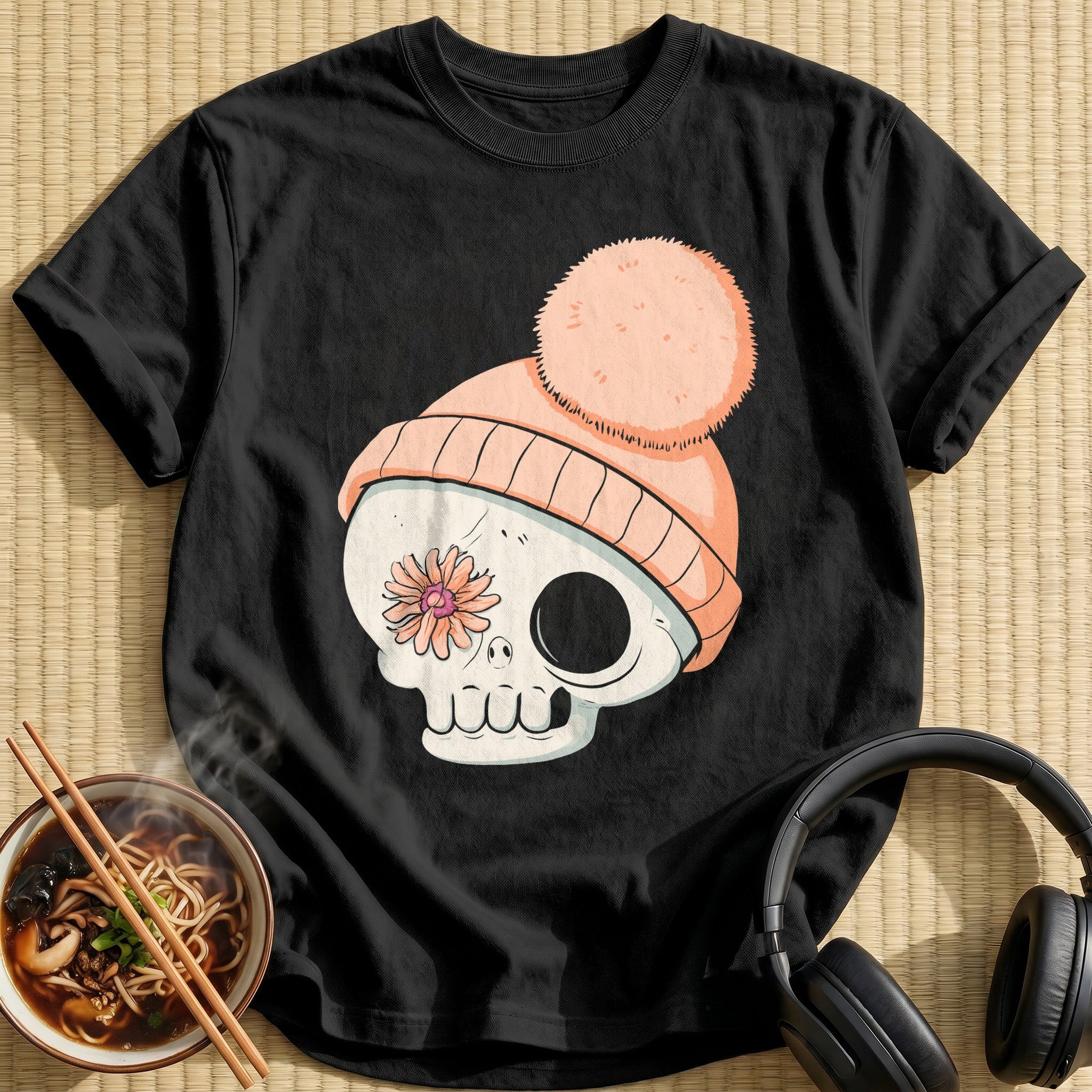 Peach Beanie Flower Skull