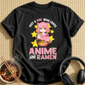 Pink Cat Girl Slurping Ramen - Black