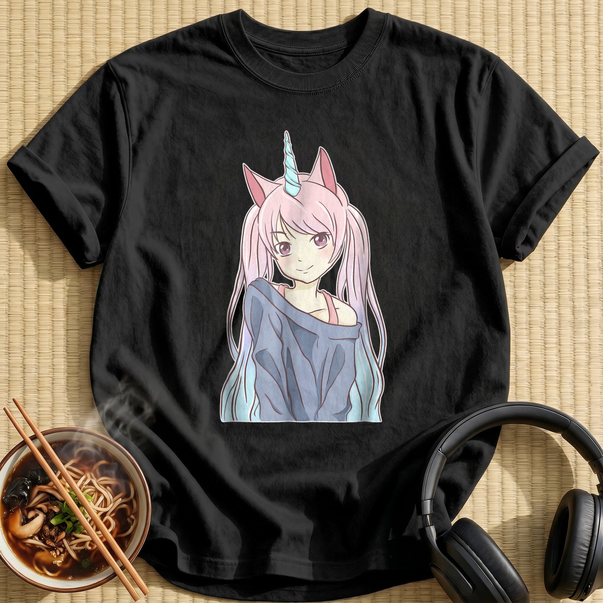 Pink Unicorn Horn Anime Girl - Black