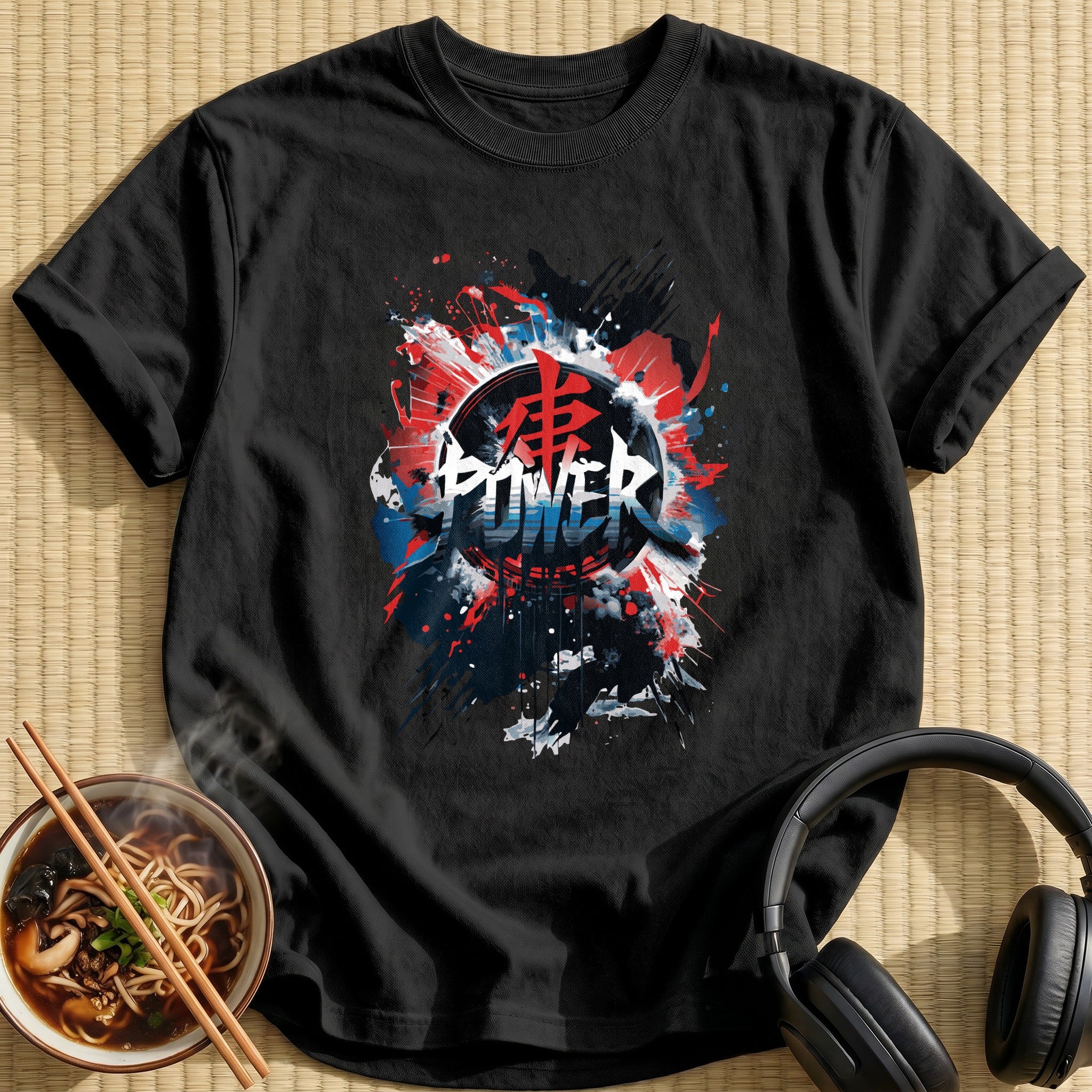 Power Kanji Ink Splatter Graffiti - Black