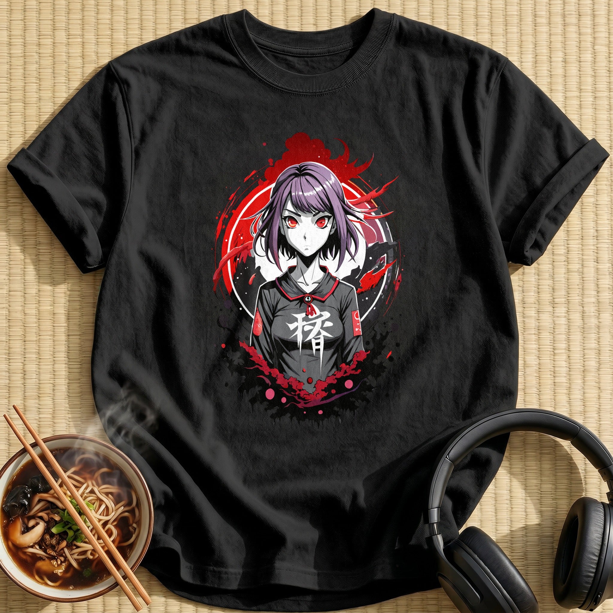 Purple Hair Red Eyes Girl - Black
